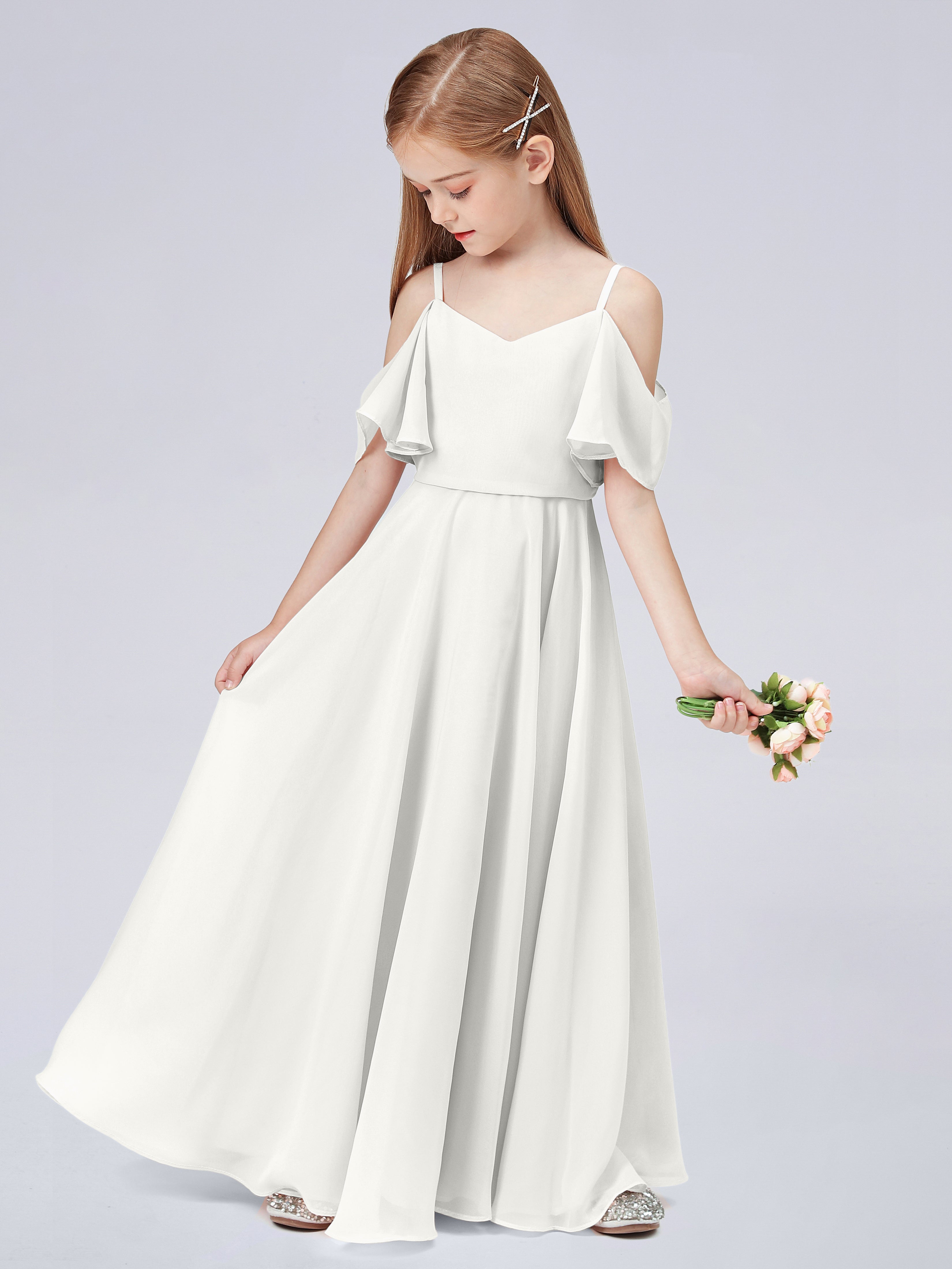 Schulterfreies Kleid Für Junge Brautjungfern mit Rüschen