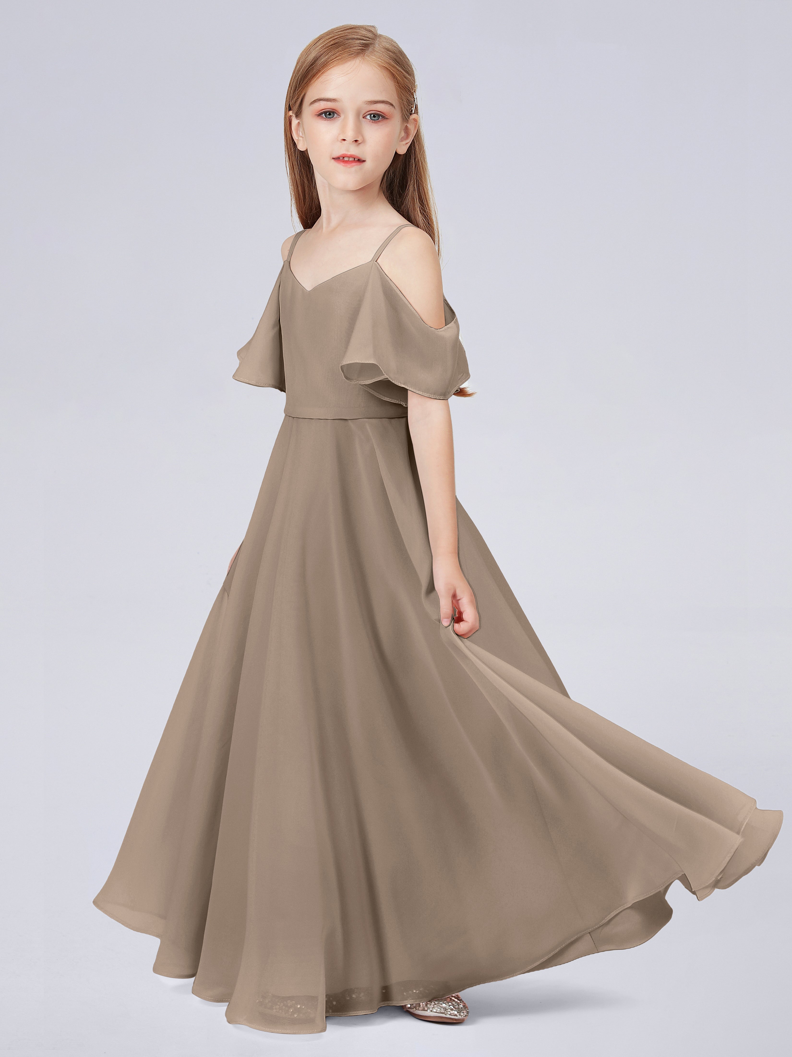 Schulterfreies Kleid Für Junge Brautjungfern mit Rüschen