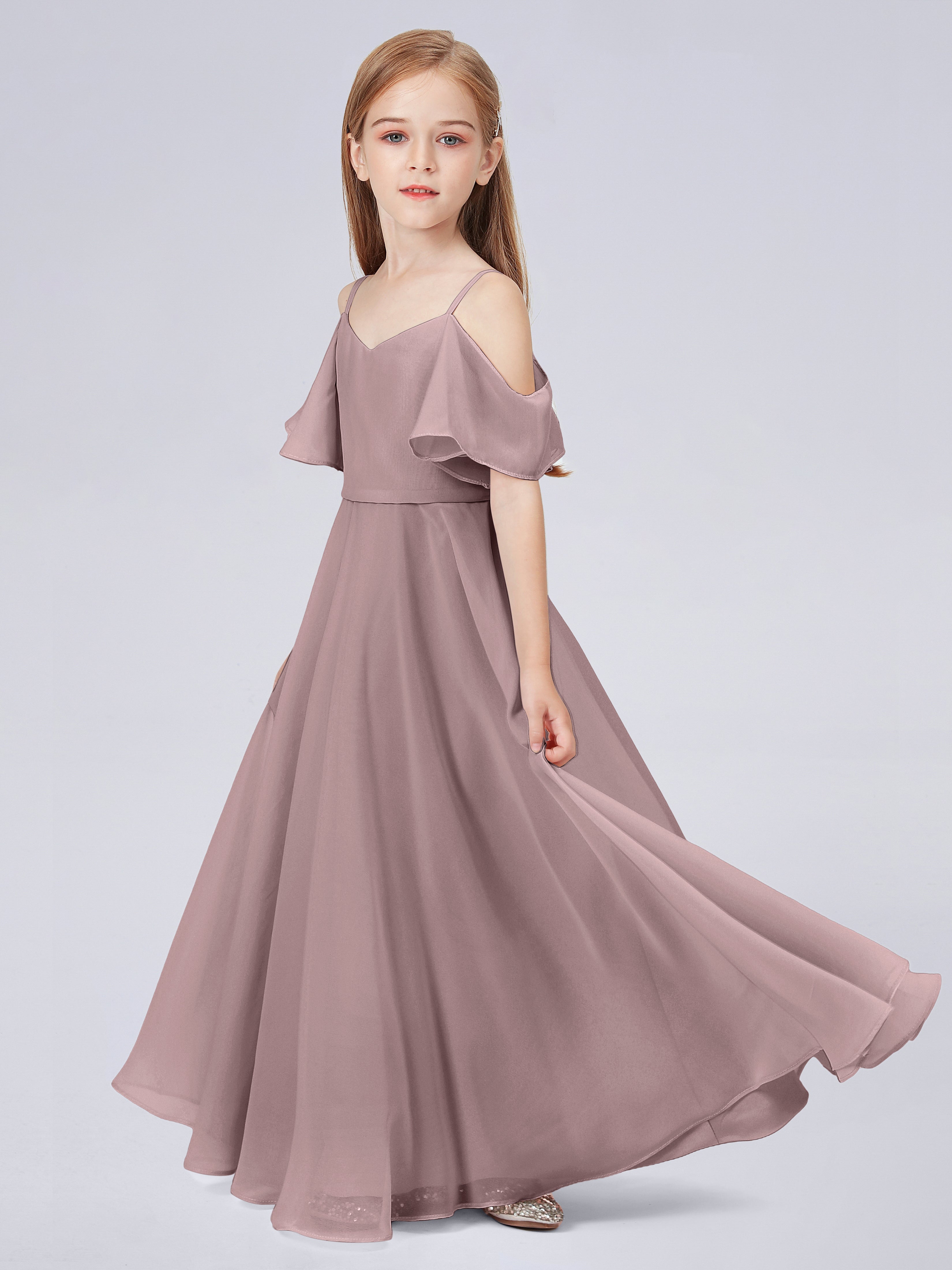 Schulterfreies Kleid Für Junge Brautjungfern mit Rüschen