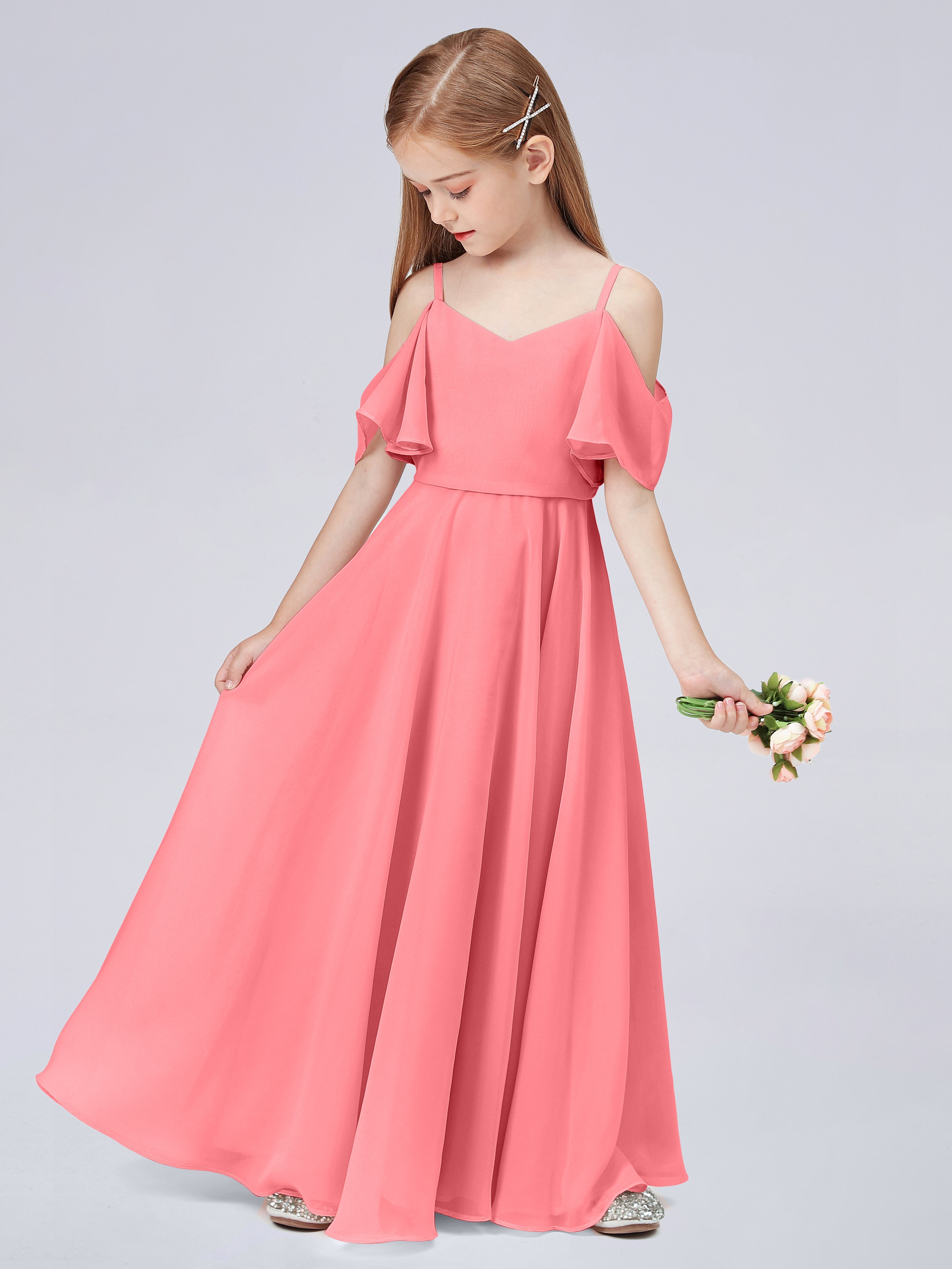 Schulterfreies Kleid Für Junge Brautjungfern mit Rüschen