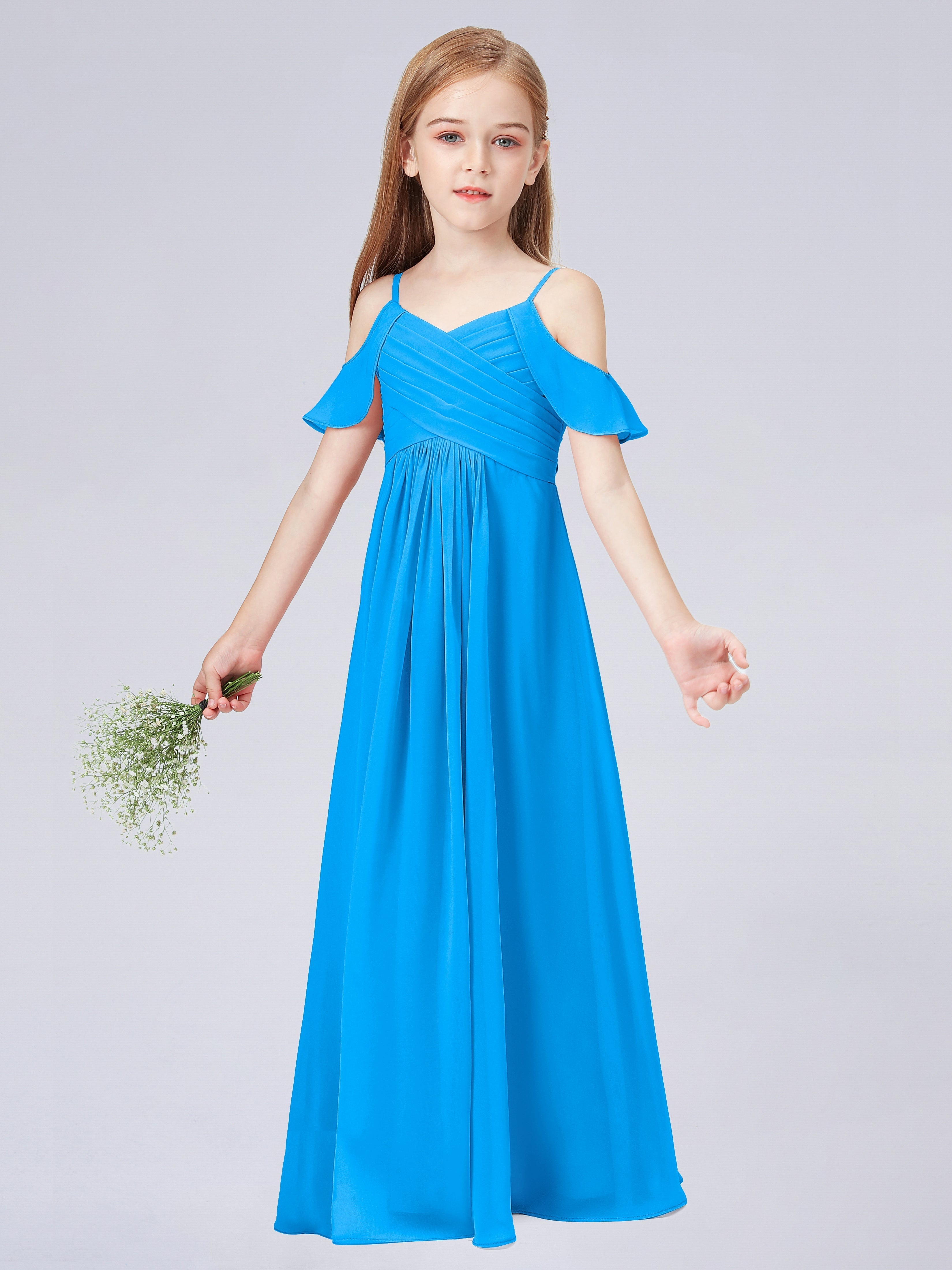 Schulterfreies Chiffon Kleid für Junge Brautjungfern