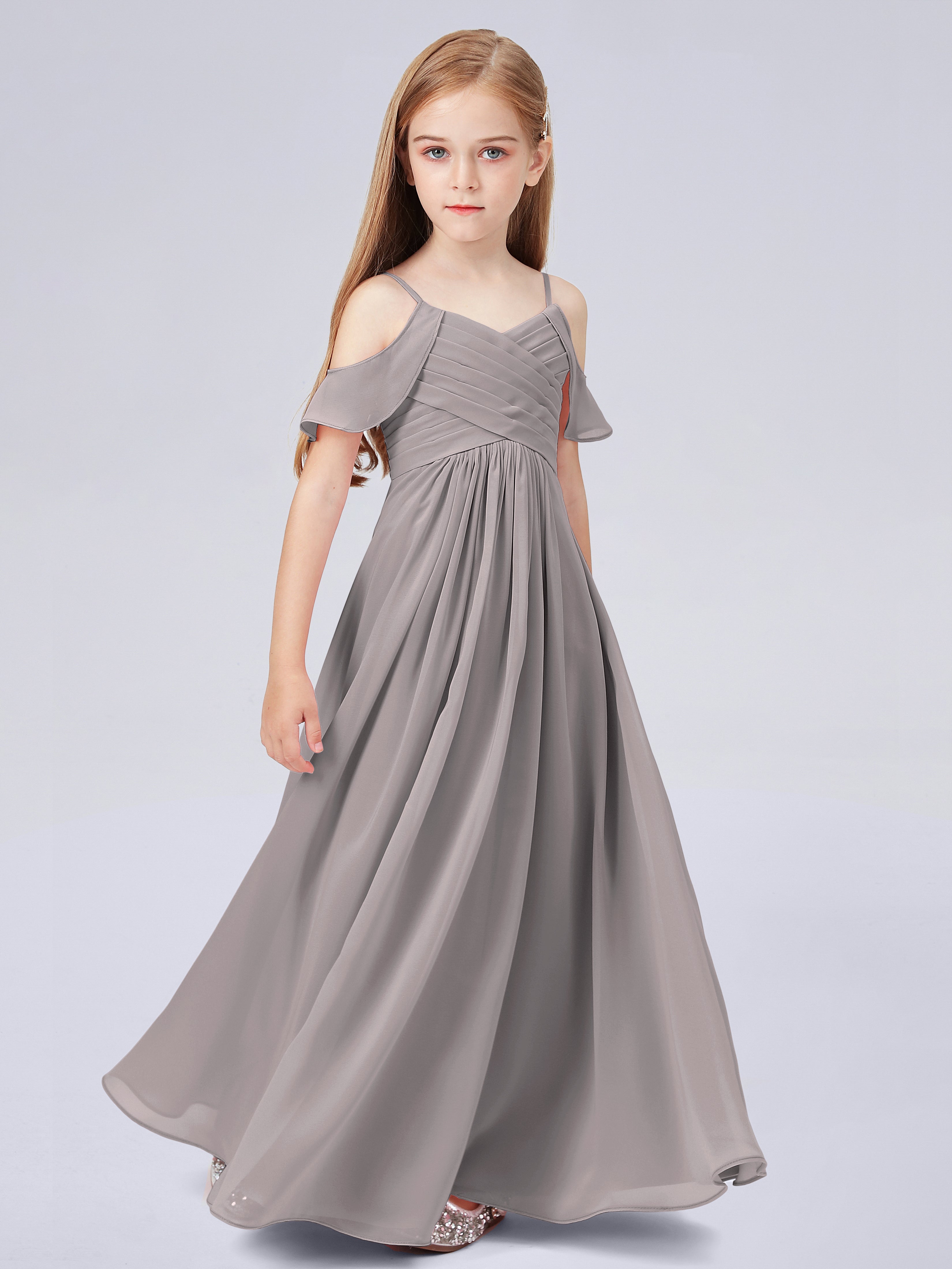 Schulterfreies Chiffon Kleid für Junge Brautjungfern