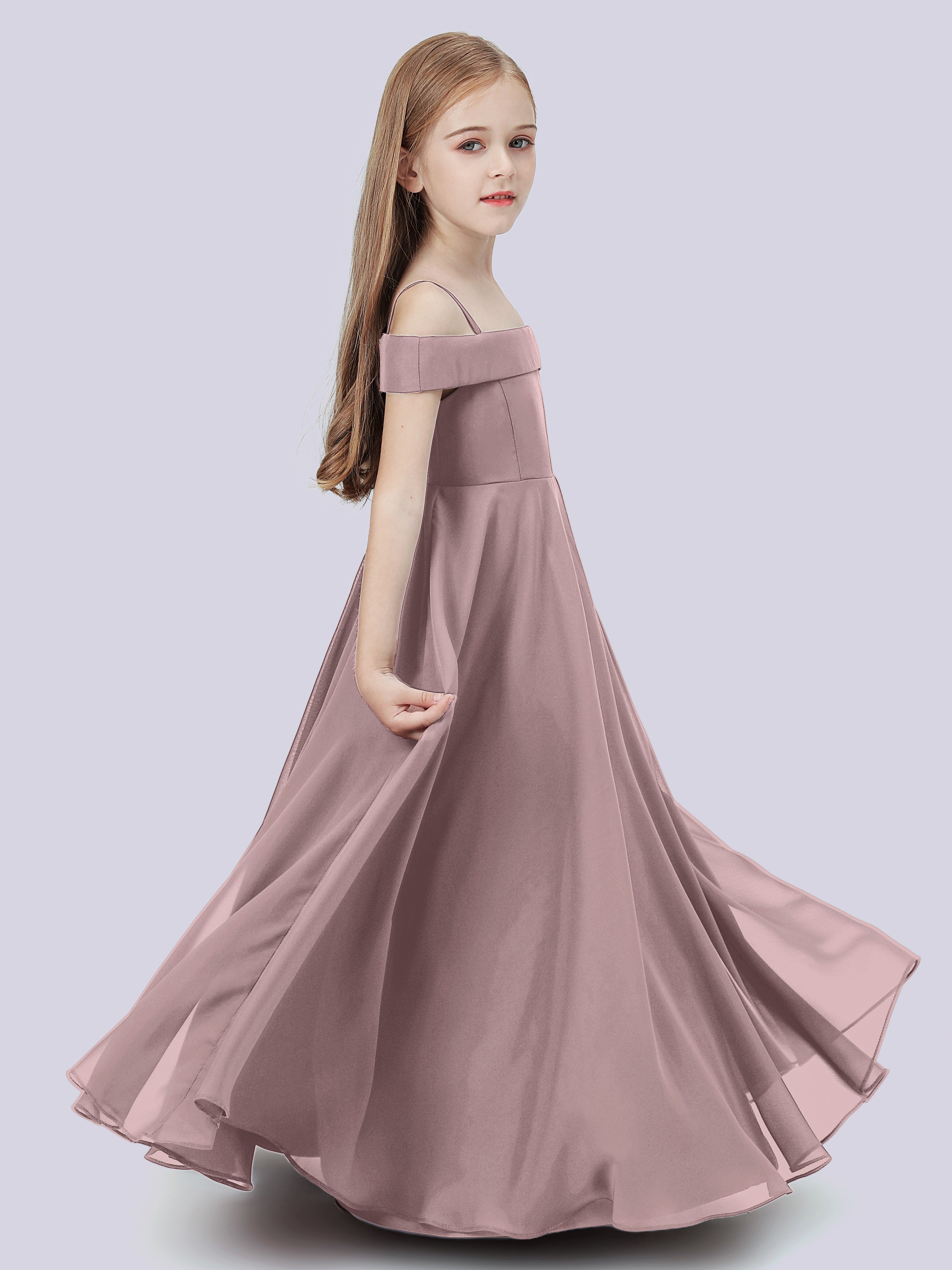 Schulterfreies Stretch-Chiffon Kleid für Junge Brautjungfern