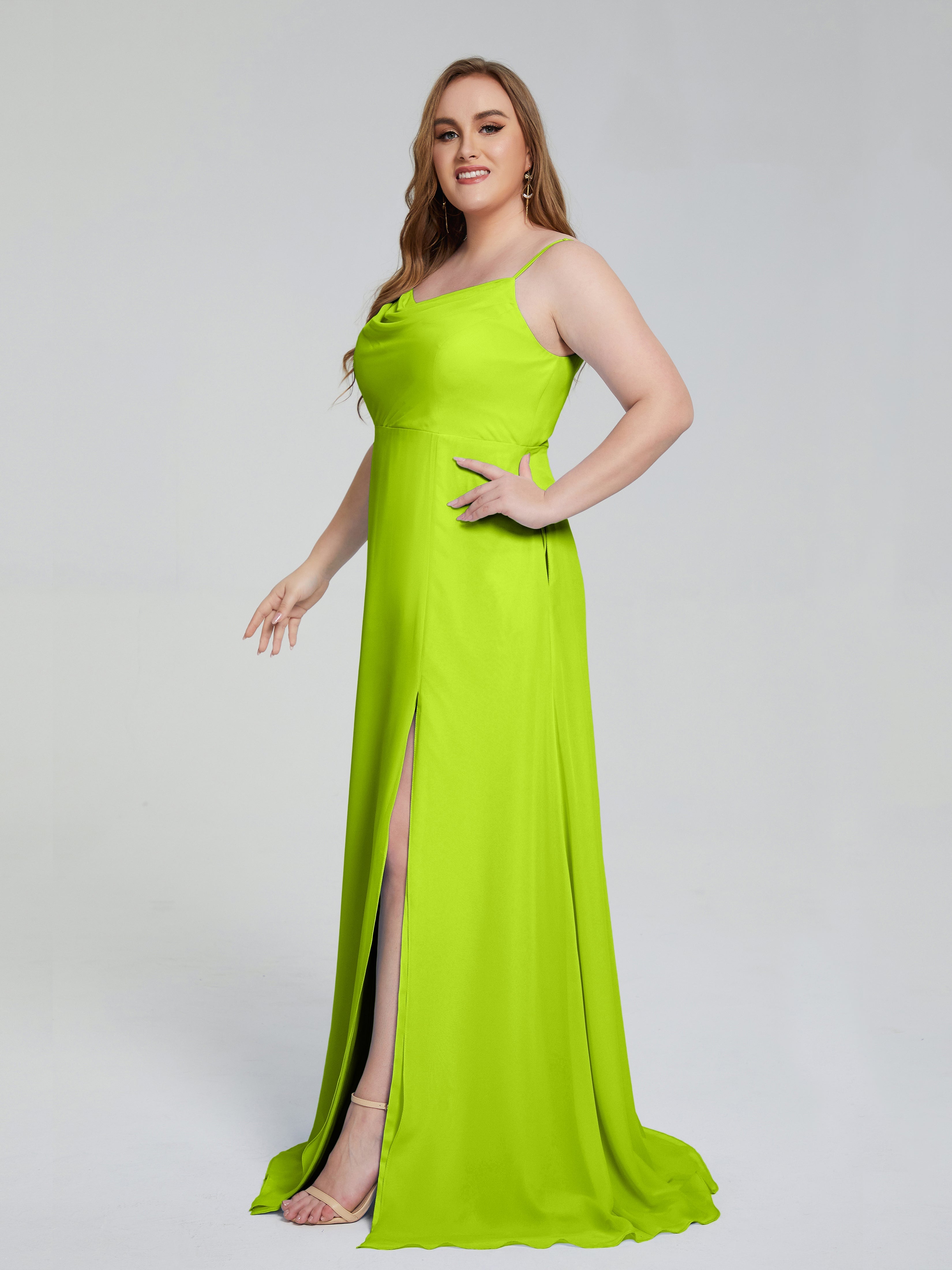 Rachel Spaghettiträger Brautjungfernkleider in Übergröße mit Schlitz