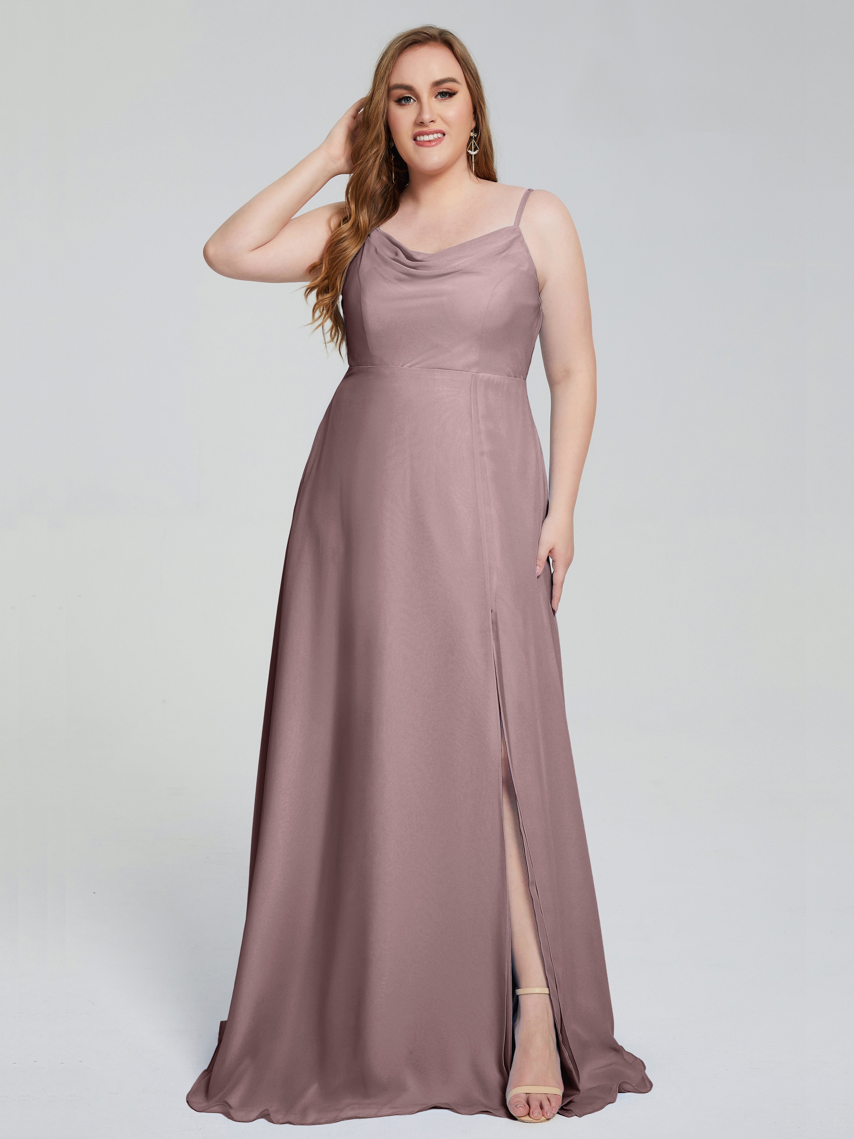 Rachel Spaghettiträger Brautjungfernkleider in Übergröße mit Schlitz