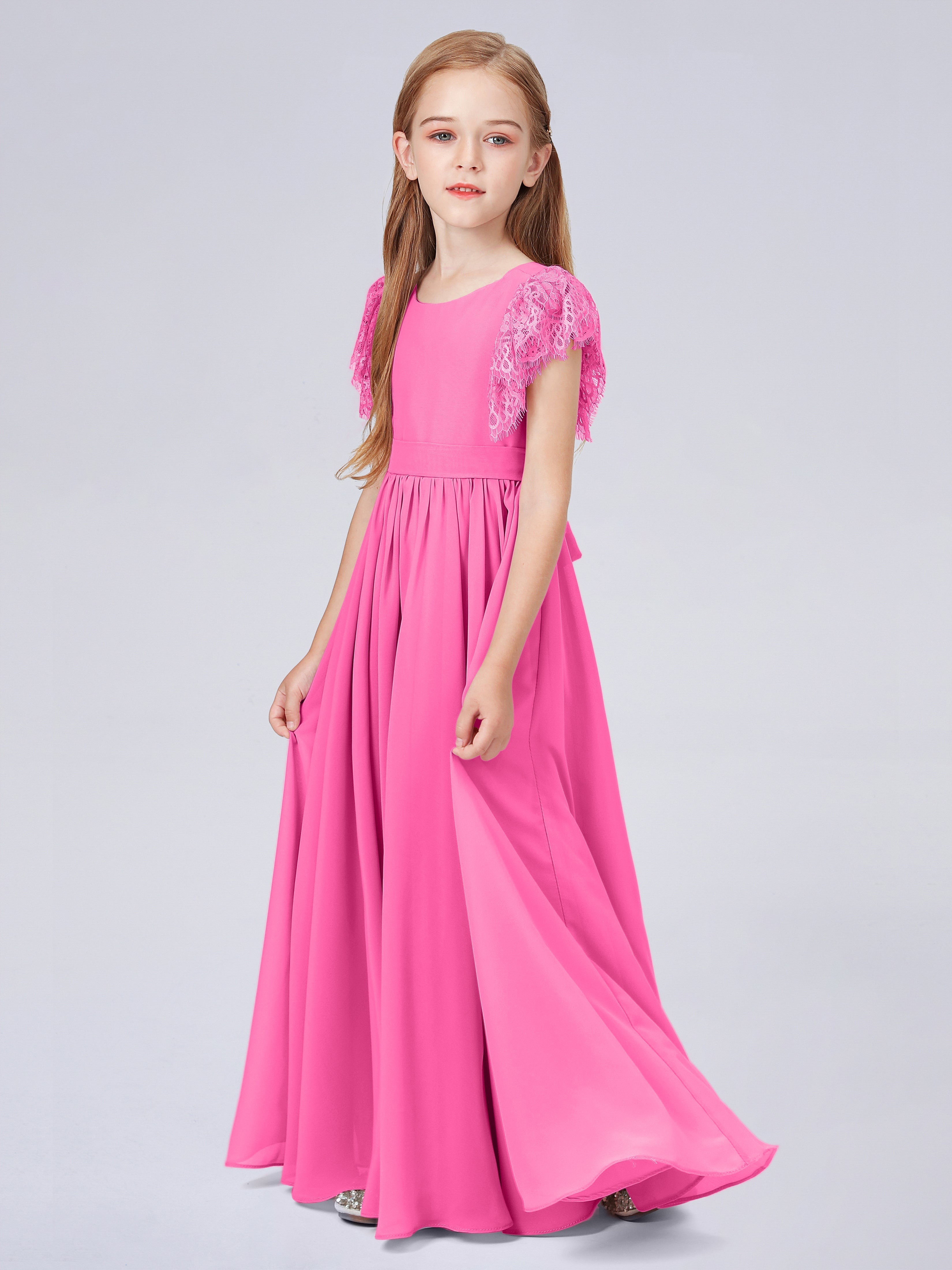 Kurzärmliges Spitzenkleid für Junge Brautjungfern