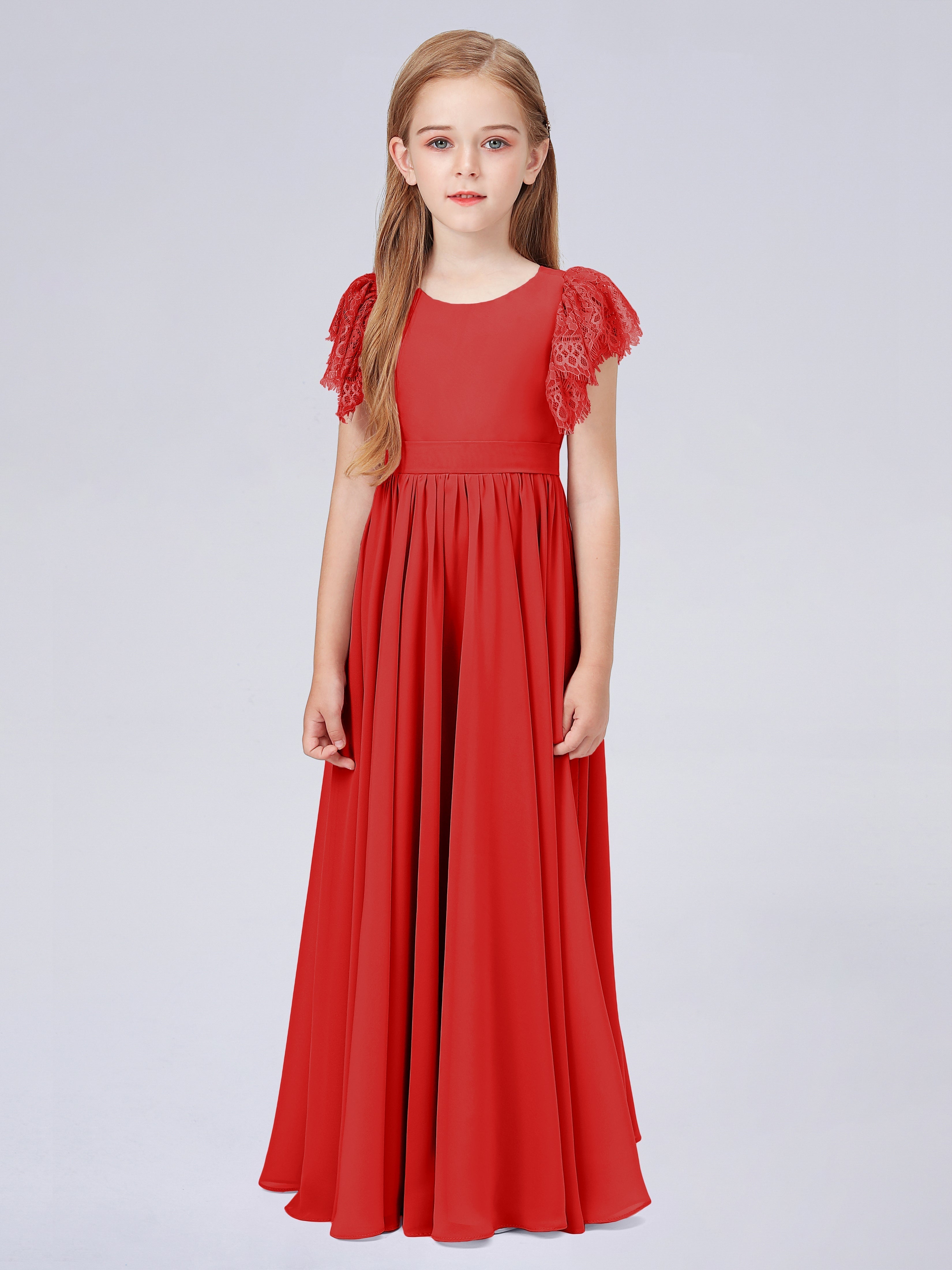 Kurzärmliges Spitzenkleid für Junge Brautjungfern