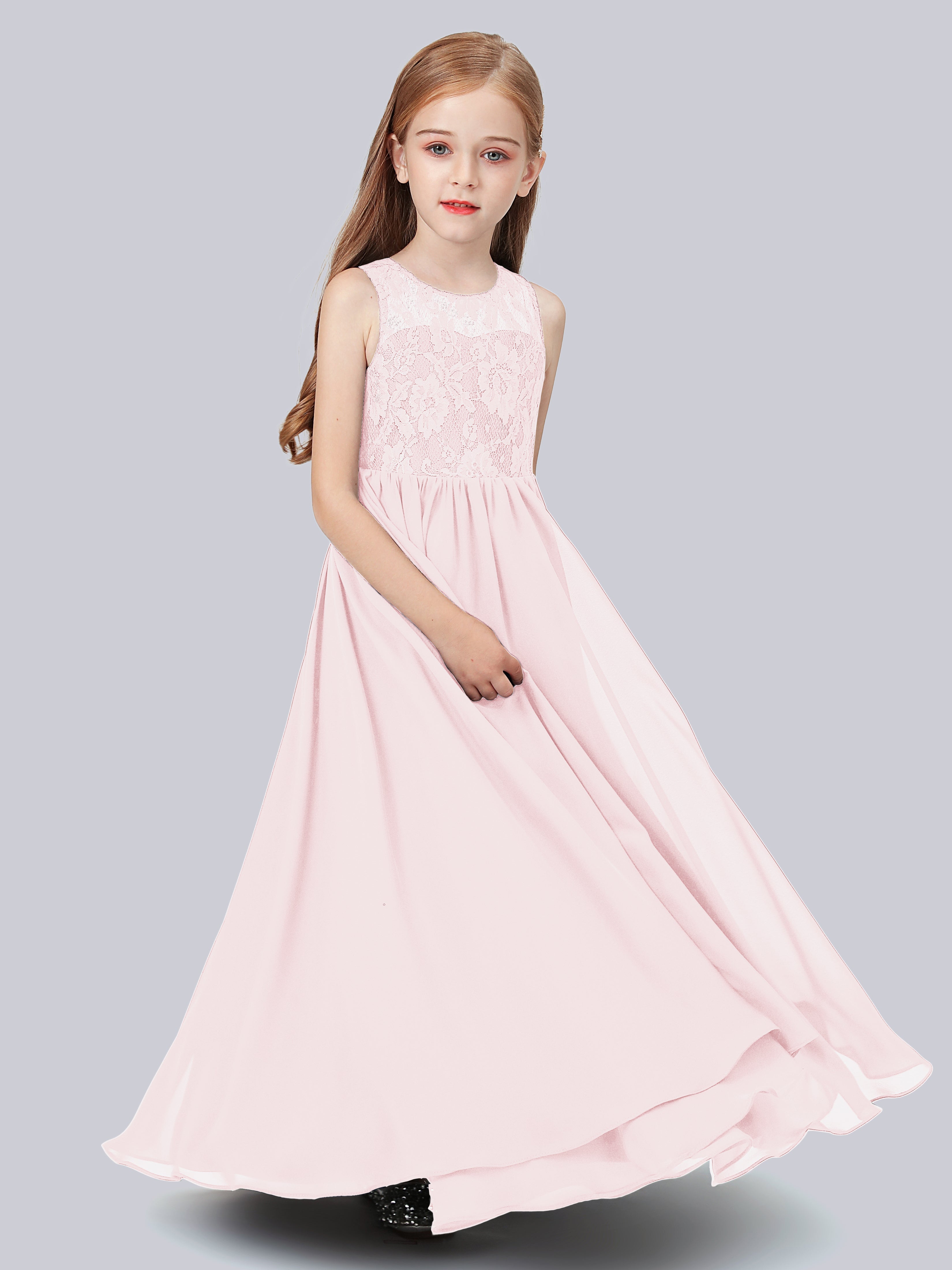 Ärmelloses Spitzen-Mesh-Kleid für Junge Brautjungfern