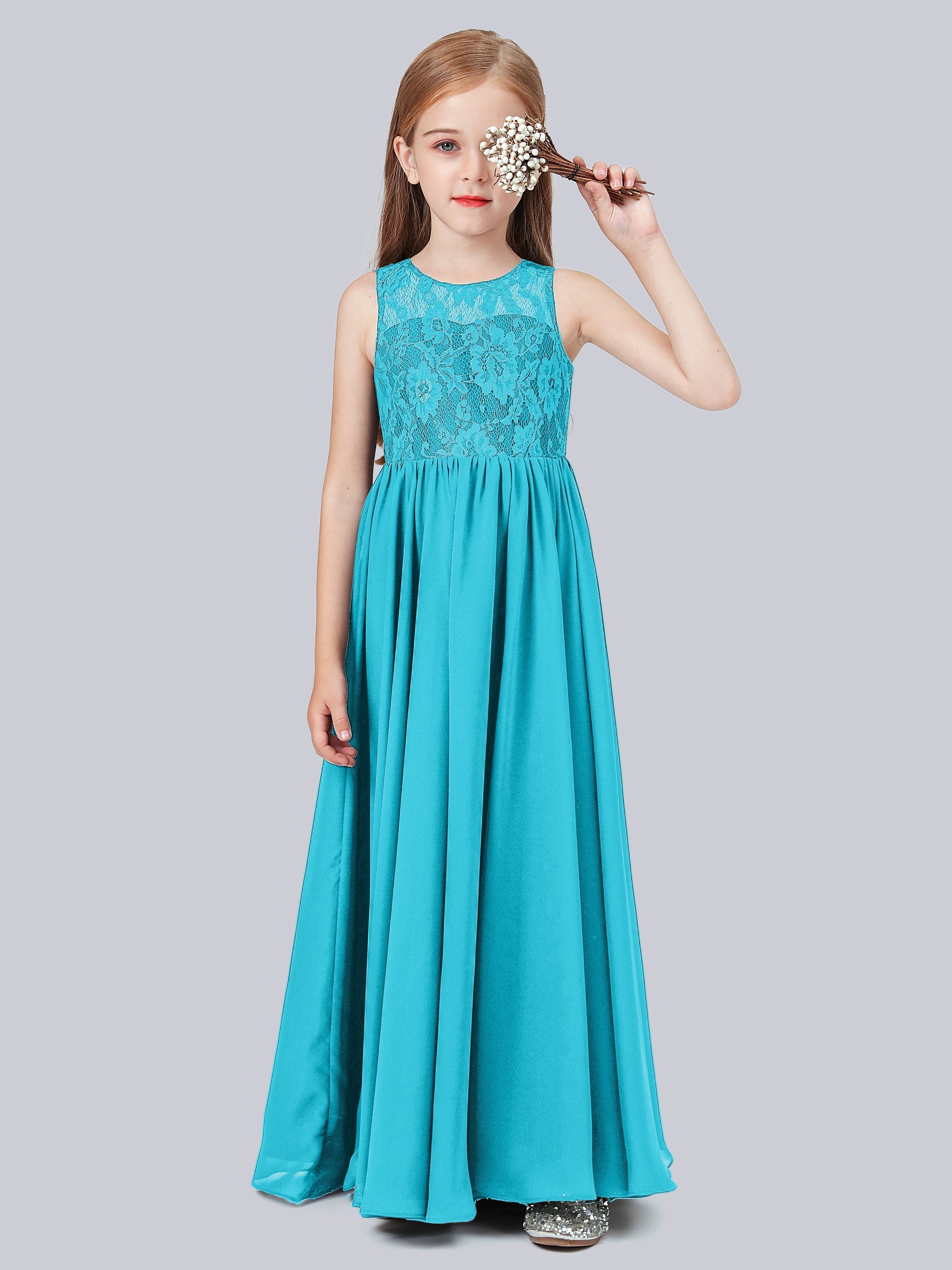 Ärmelloses Spitzen-Mesh-Kleid für Junge Brautjungfern