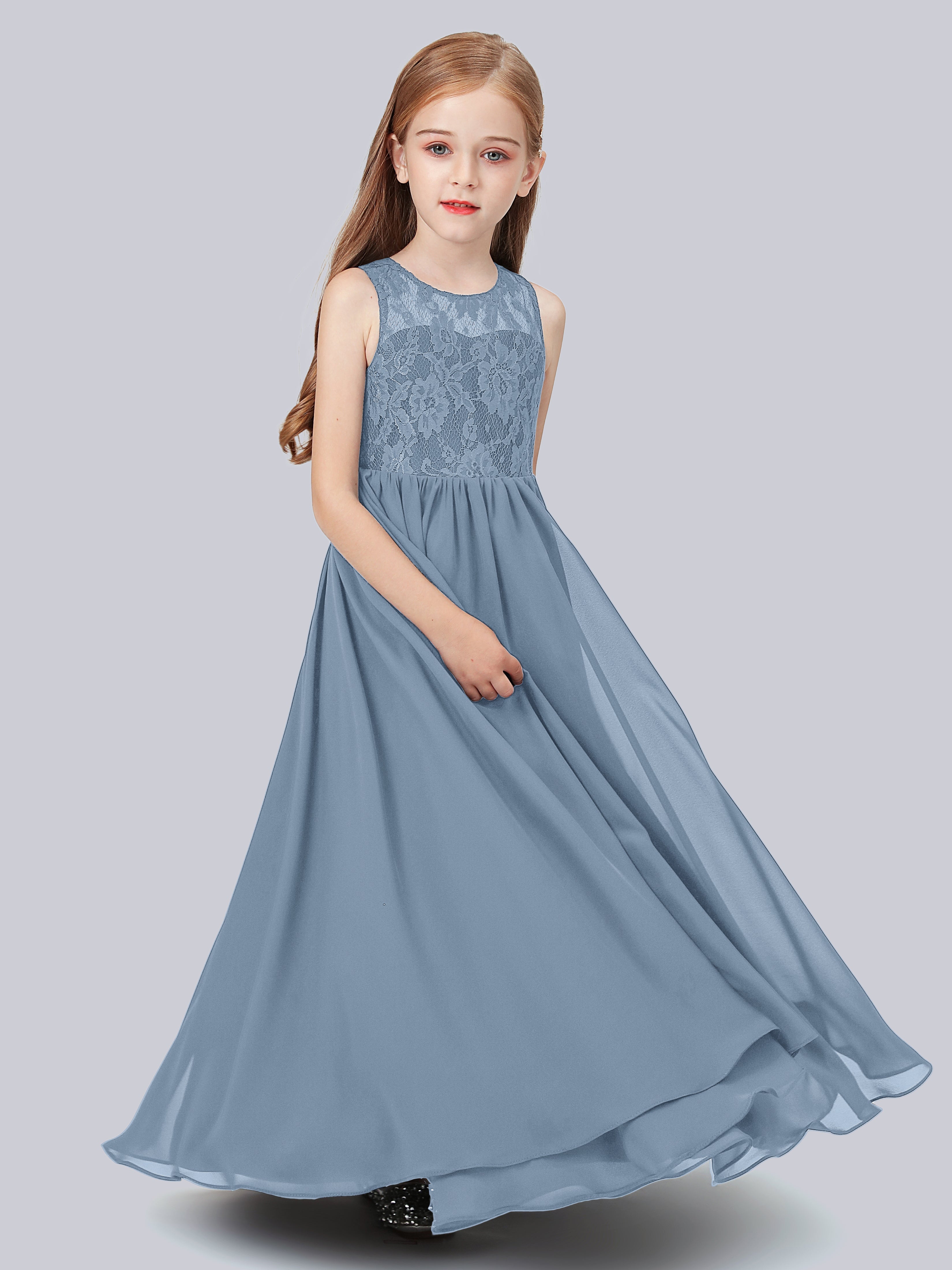 Ärmelloses Spitzen-Mesh-Kleid für Junge Brautjungfern