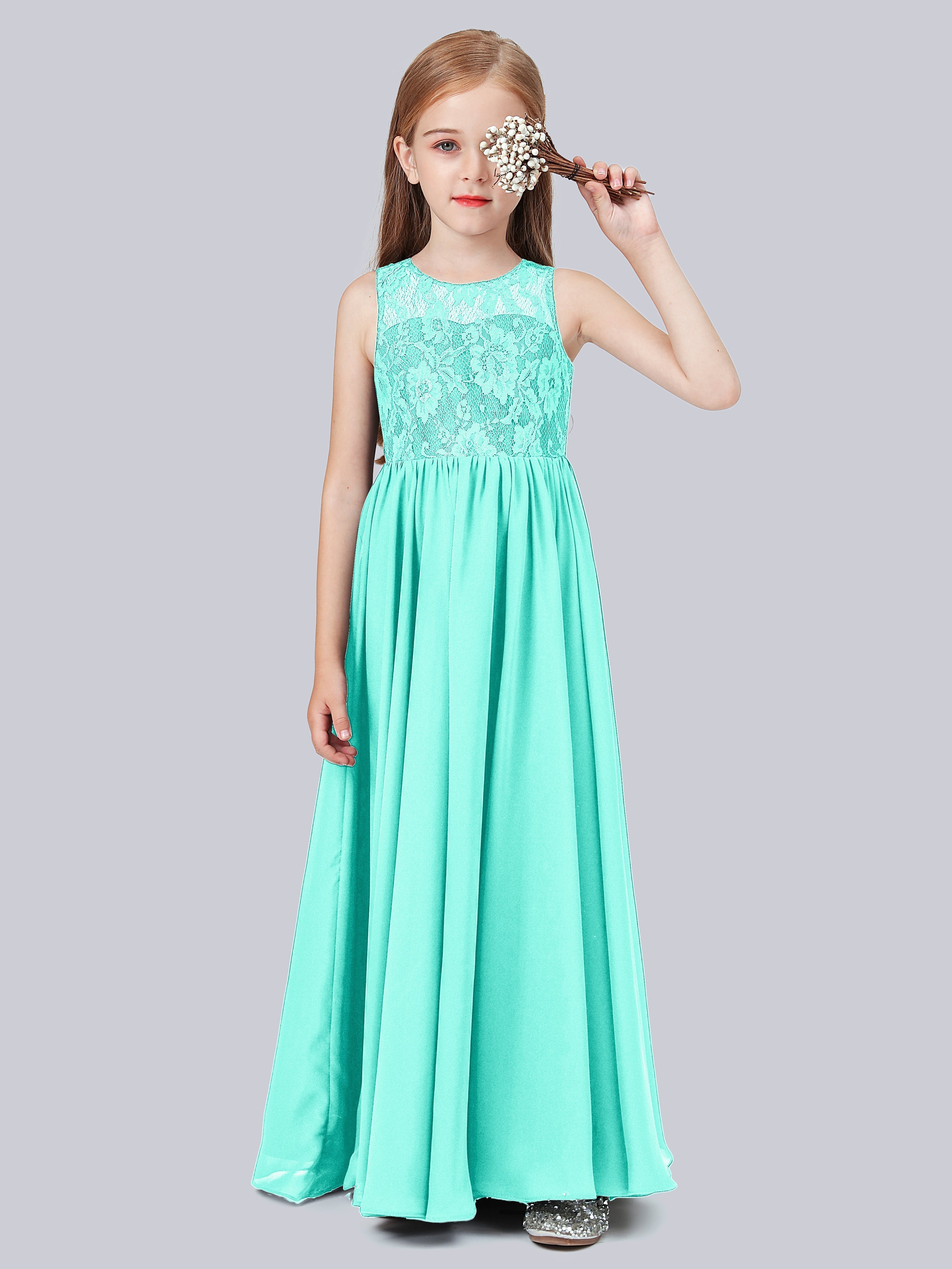 Ärmelloses Spitzen-Mesh-Kleid für Junge Brautjungfern