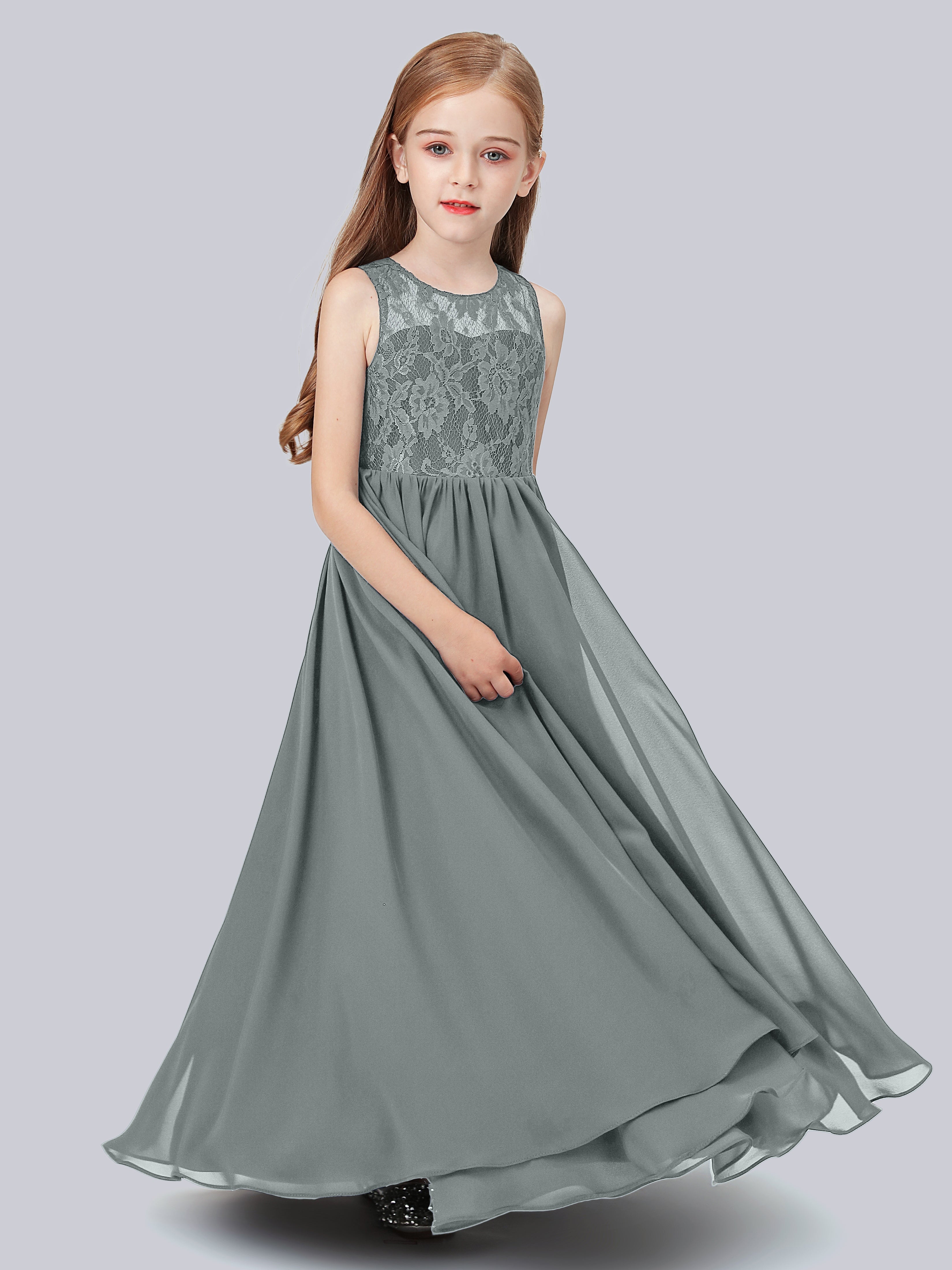 Ärmelloses Spitzen-Mesh-Kleid für Junge Brautjungfern