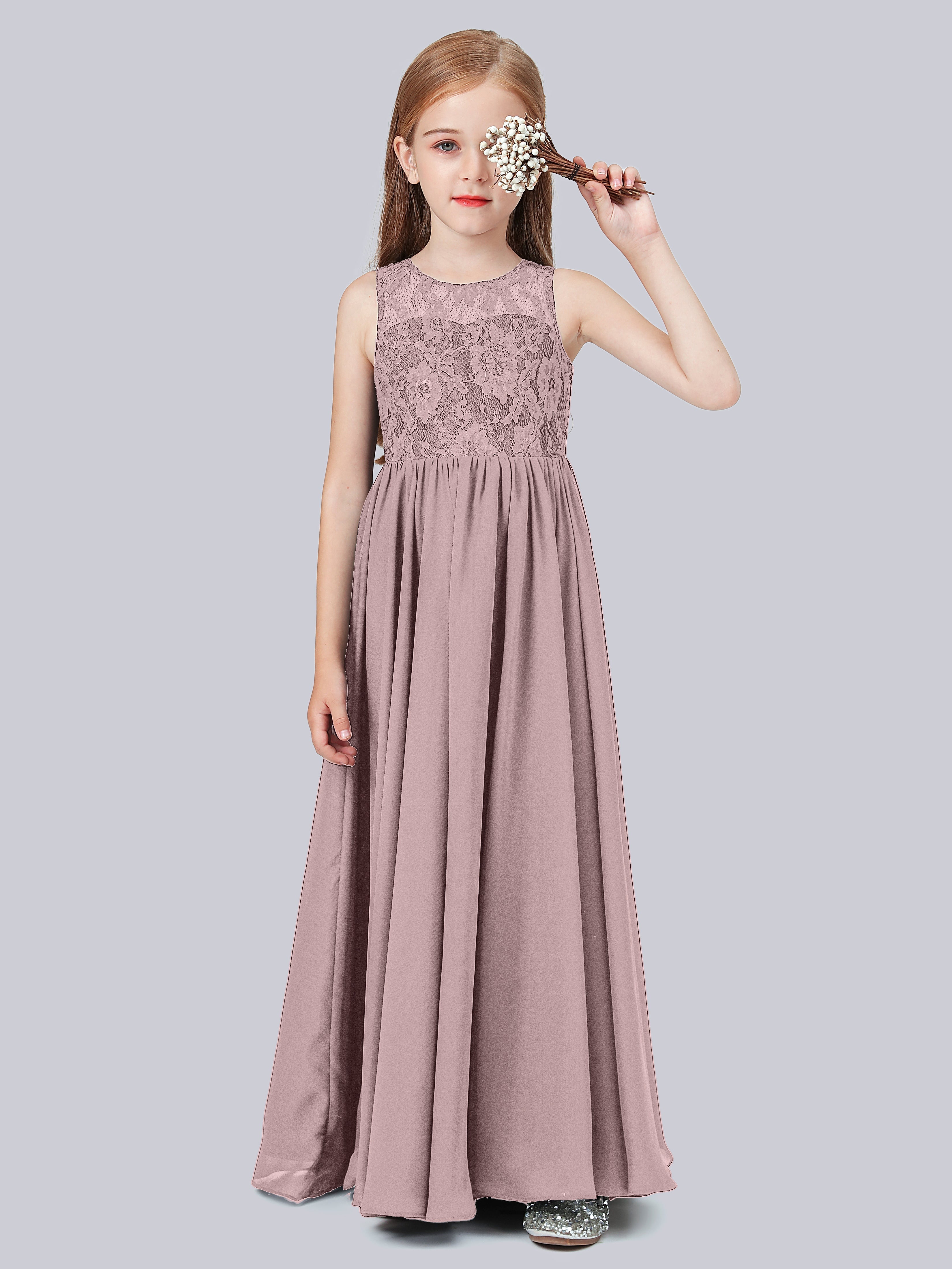 Ärmelloses Spitzen-Mesh-Kleid für Junge Brautjungfern