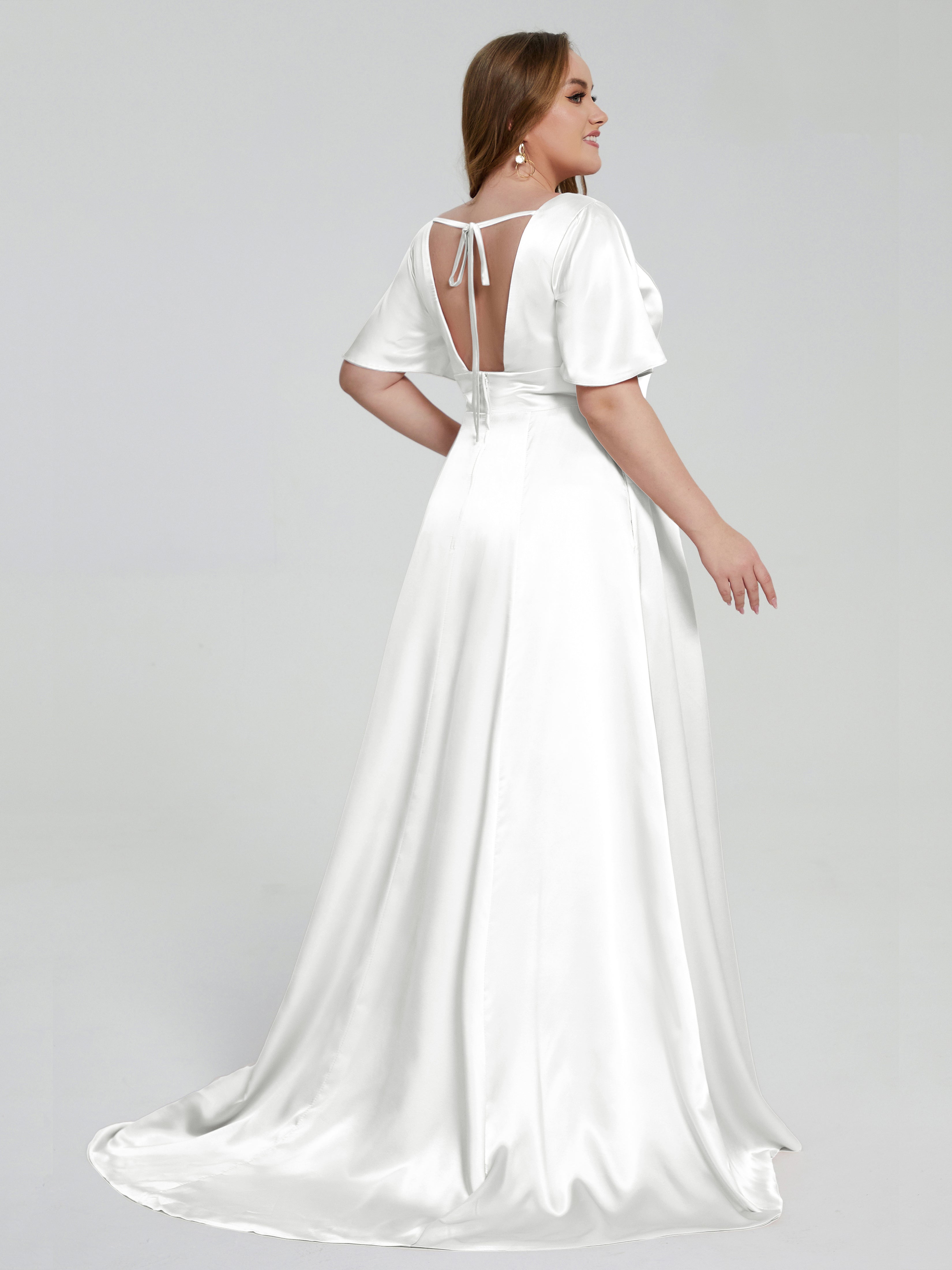 Vanessa Kurzen Ärmeln Weichem Satin Brautjungfernkleider in Übergröße