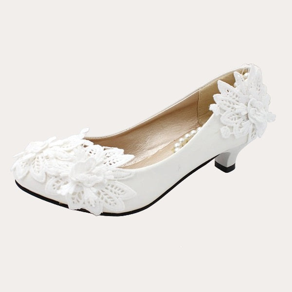 Elegant Spitze Blume Perle Fußkettchen Hochzeit Schuhe