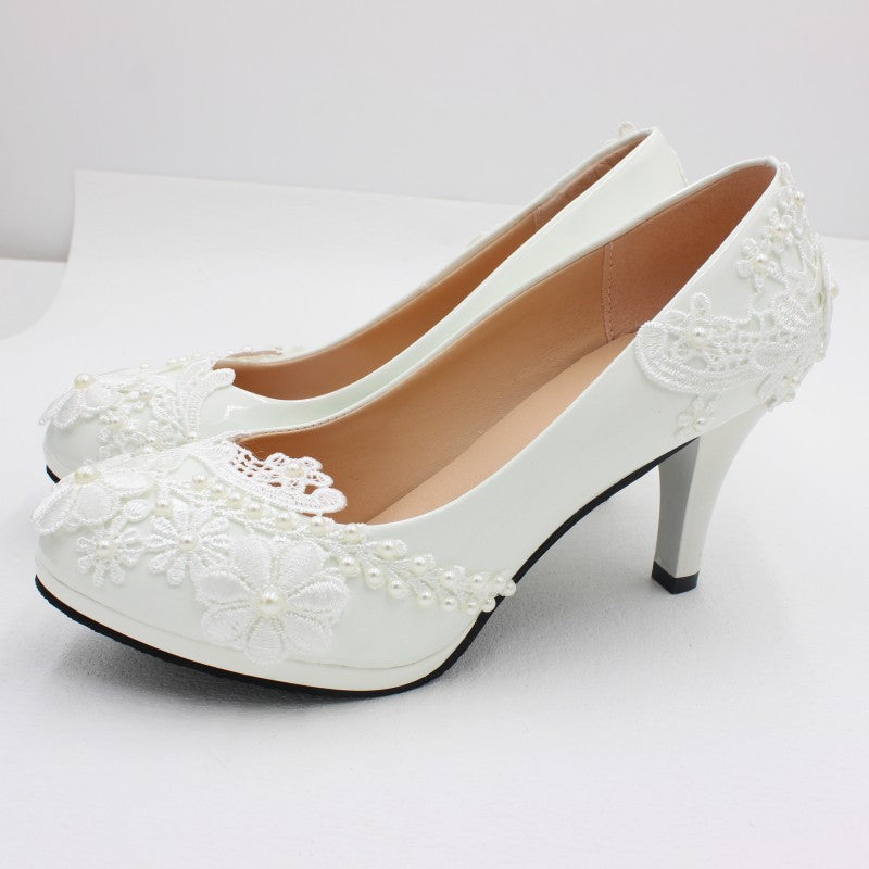 Elegant Spitze Blume Perle Zweig Blatt Hochzeit Schuhe