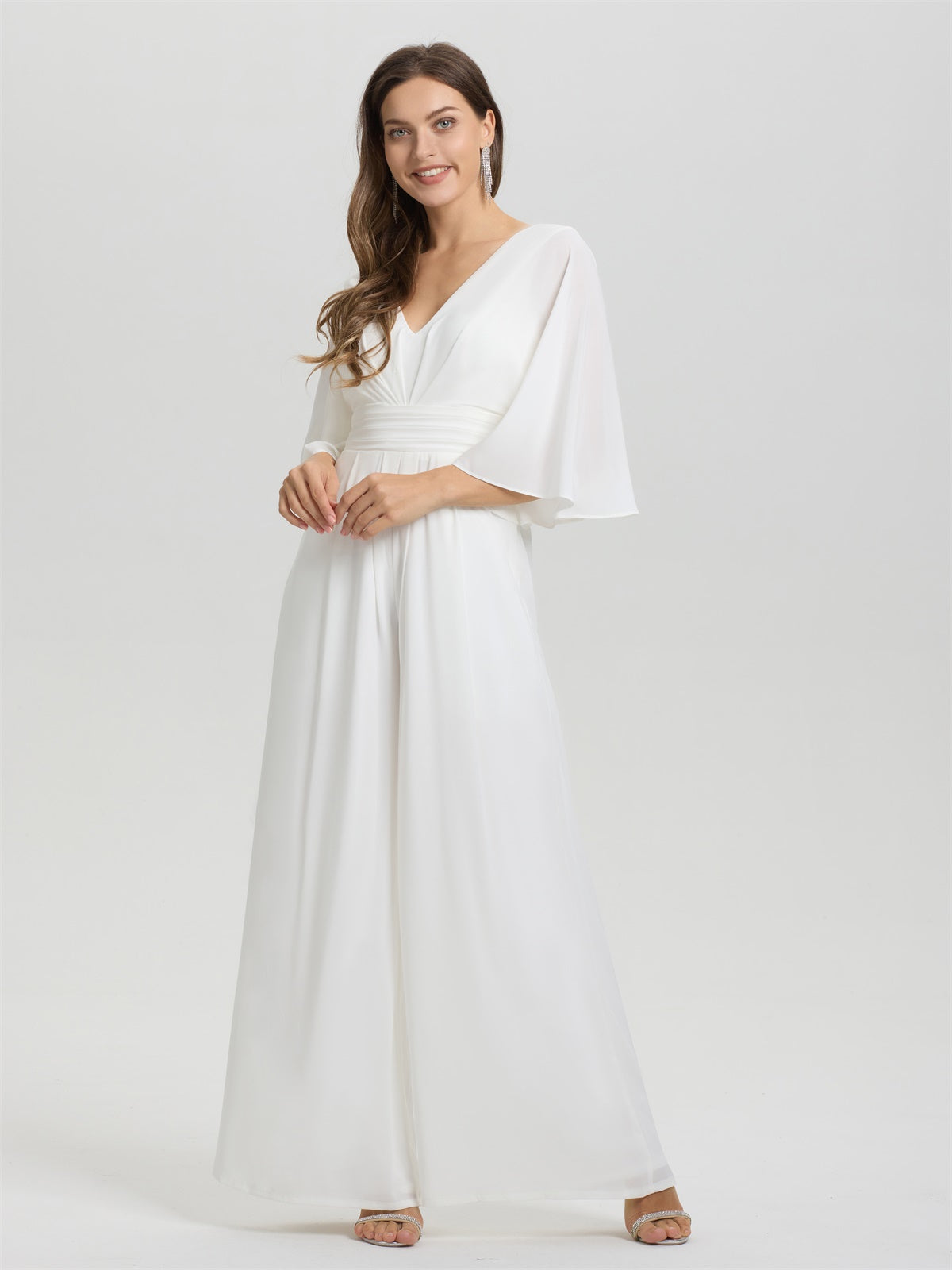 V-Ausschnitt Puffy Halbe Ärmel Chiffon Hochzeit Hosenanzug/Jumpsuit