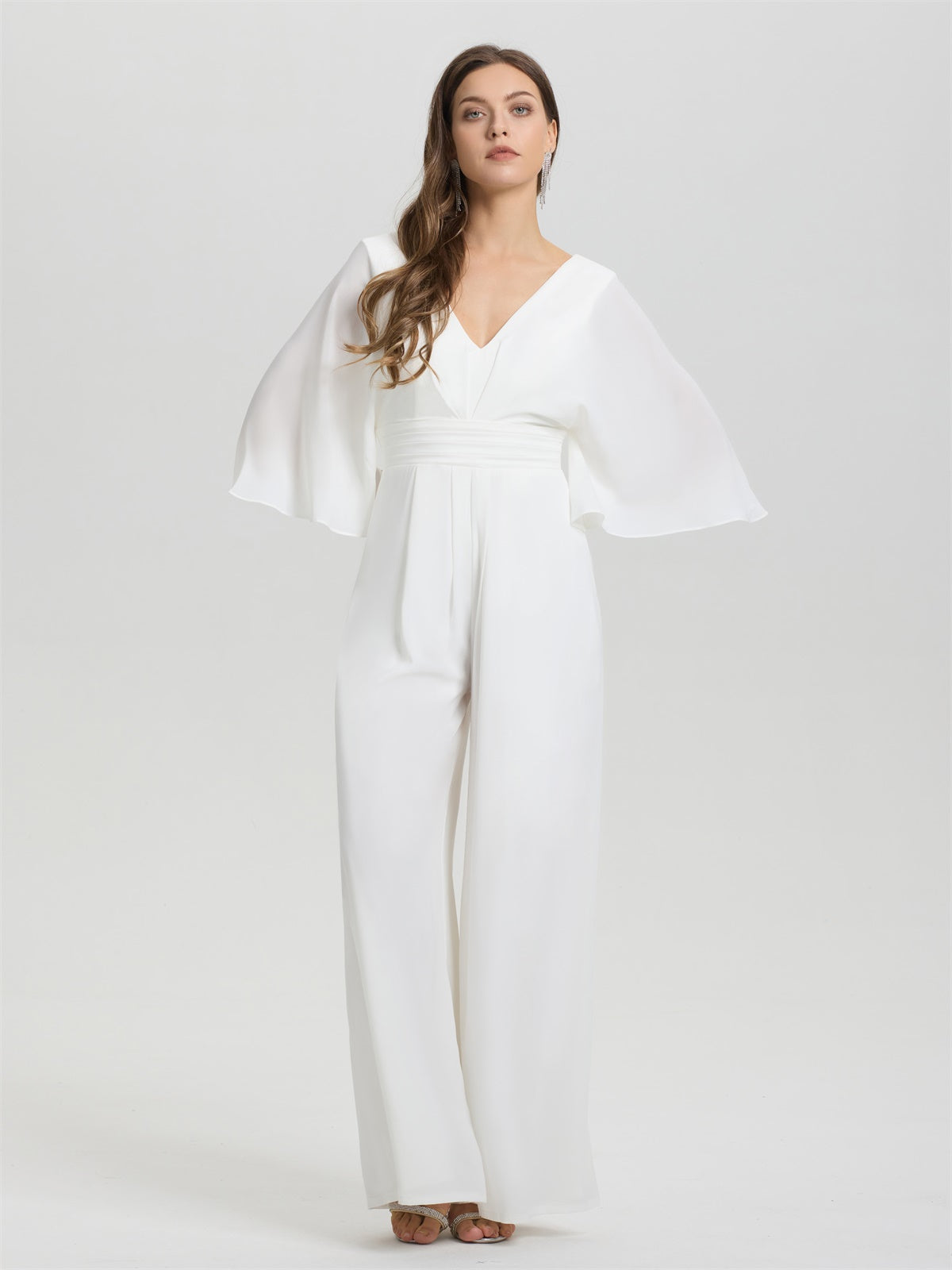 V-Ausschnitt Puffy Halbe Ärmel Chiffon Brautmutter Hosenanzug/Jumpsuit