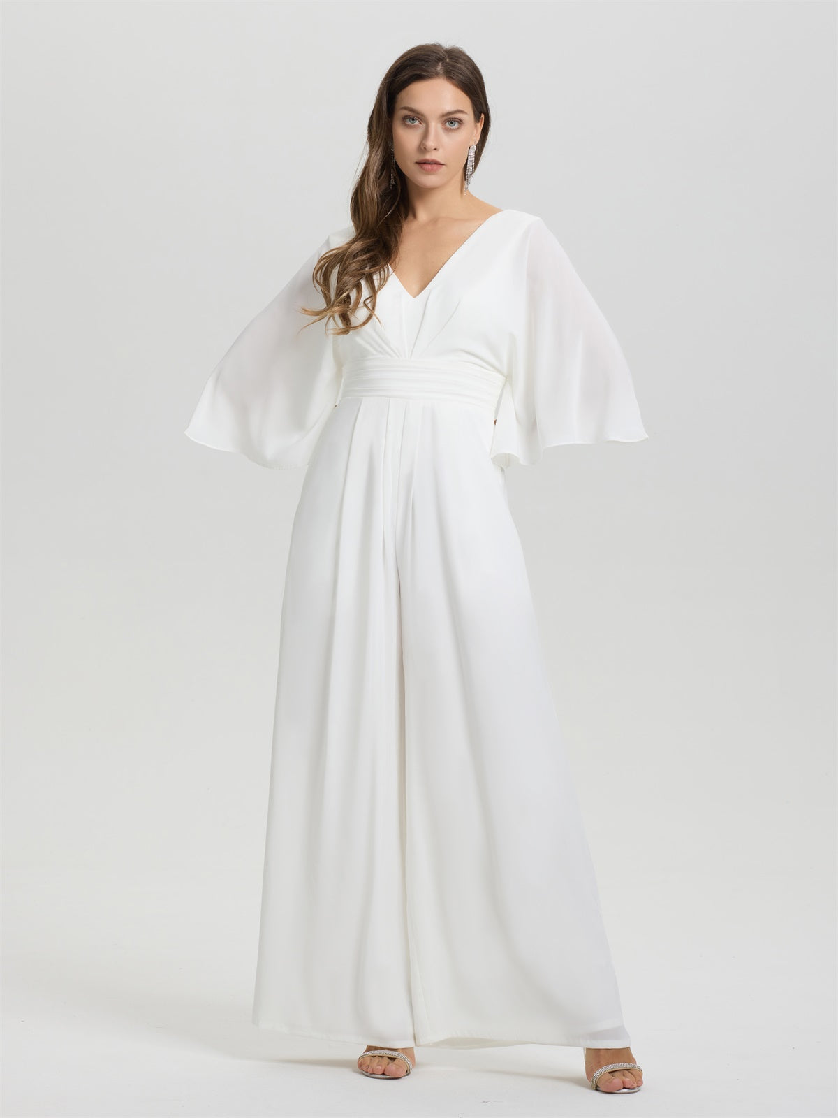 V-Ausschnitt Puffy Halbe Ärmel Chiffon Hochzeit Hosenanzug/Jumpsuit