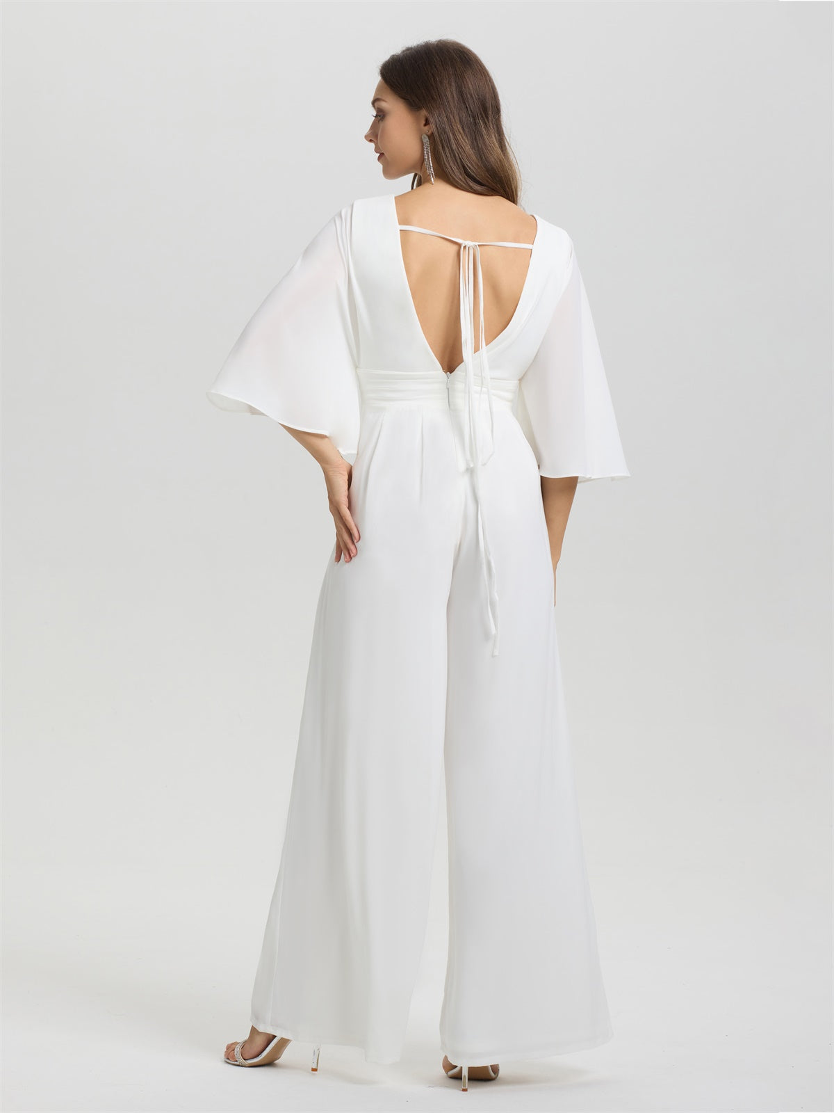 V-Ausschnitt Puffy Halbe Ärmel Chiffon Hochzeit Hosenanzug/Jumpsuit