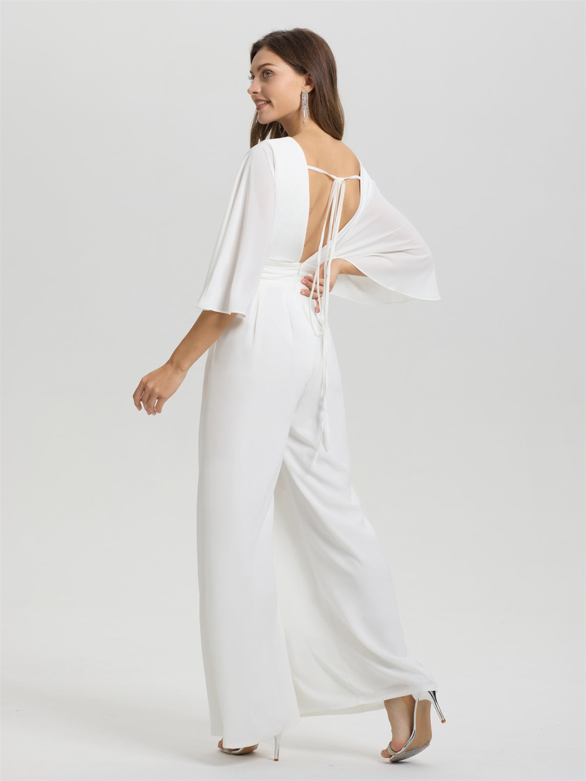 V-Ausschnitt Puffy Halbe Ärmel Chiffon Hochzeit Hosenanzug/Jumpsuit