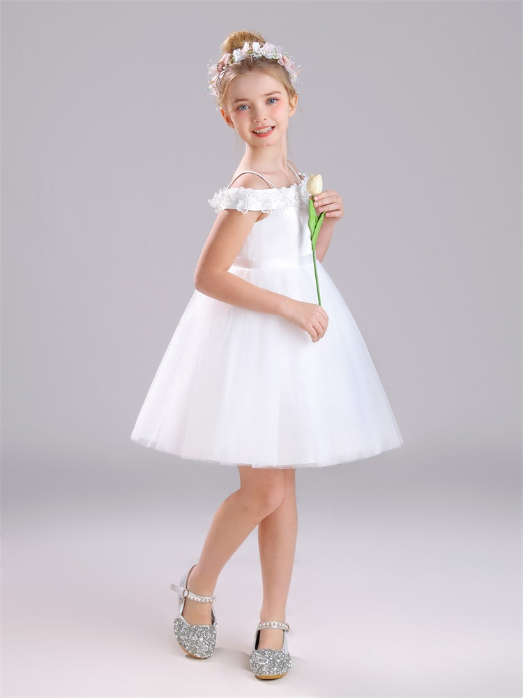 A-Linie schulterfrei Knielang Satin Blumenmädchen Kleid