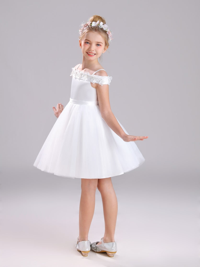 A-Linie schulterfrei Knielang Satin Blumenmädchen Kleid