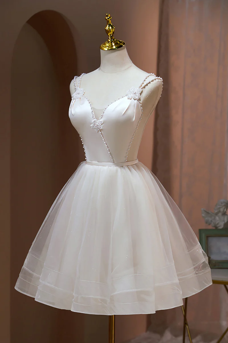 Spaghettiträger Perlenbesatz Tüll Kurzes Ballkleid