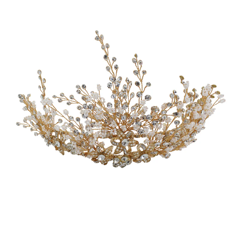 Goldene Blumen Cluster Hochzeitskrone