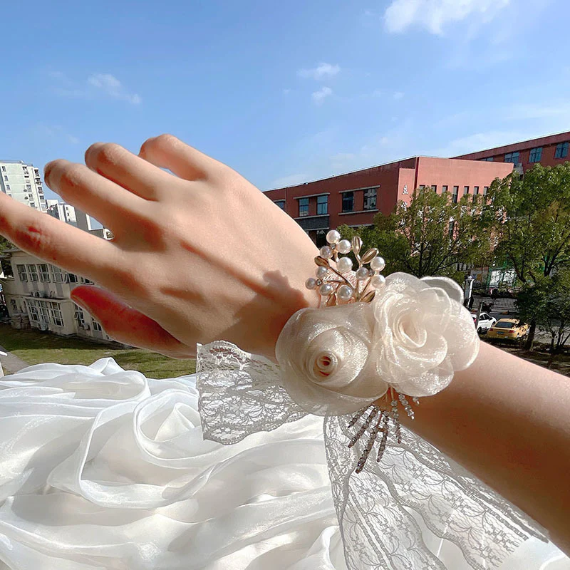 Champagner Blumen Hochzeit Handgelenk Corsage