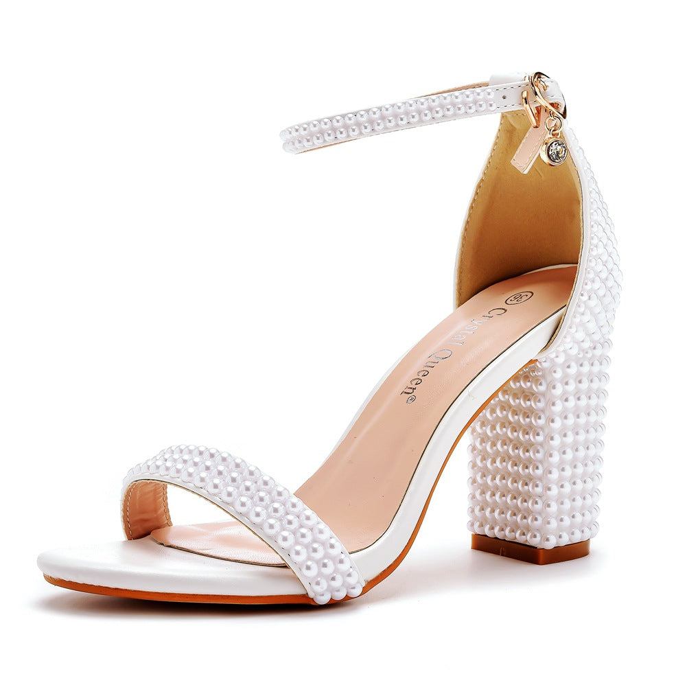 Ein Riemen Weiß Perle Hochzeit High Heel Sandalen