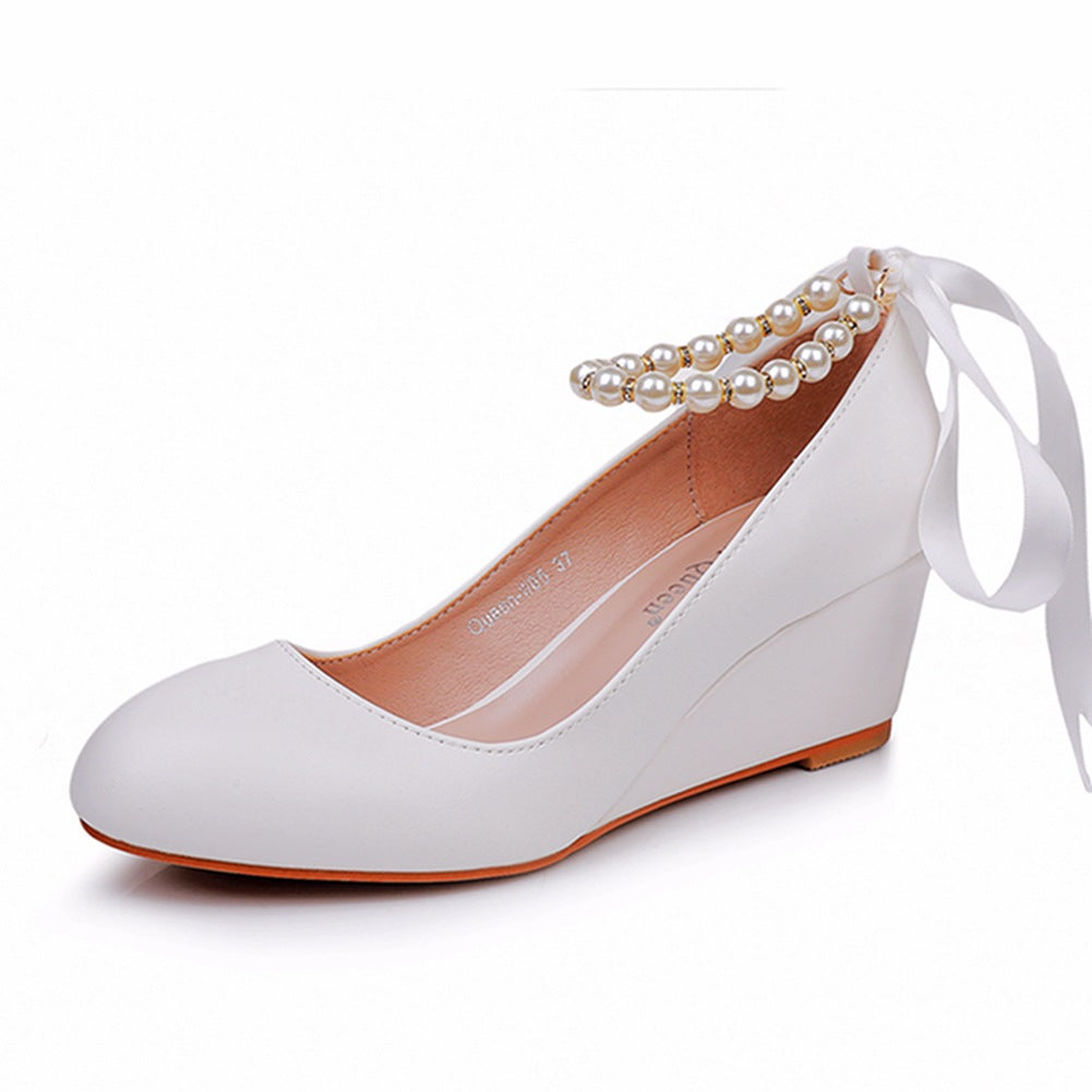 Runde Zehenpartie Plateau-Absatz Mary Jane Pumps