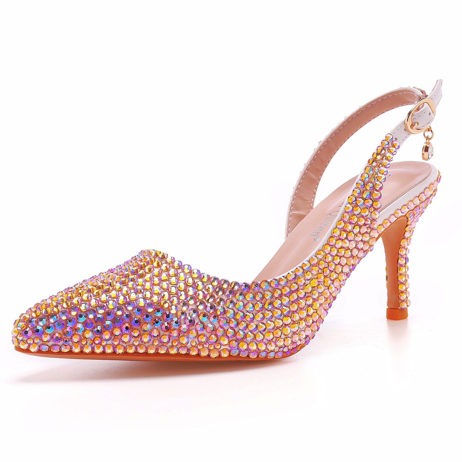 Spitze Zehen Strass Knöchelriemen Slingback High Heels