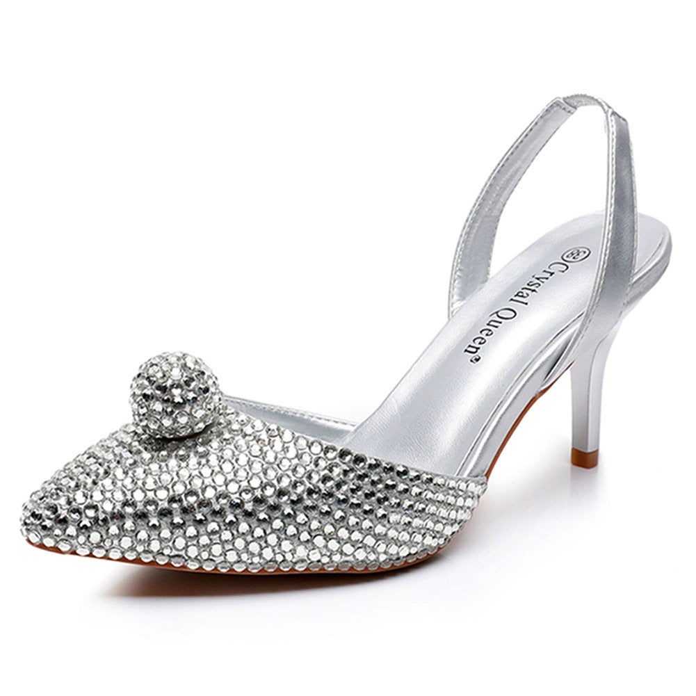 Strasskugel Perlen Mit Spitzer Zehenpartie Und Slingback High Heels