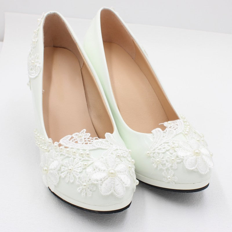 Elegant Spitze Blume Perle Zweig Blatt Hochzeit Schuhe