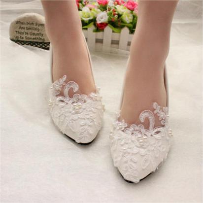 Bestickte Spitze Blume Perle Hochzeit Schuhe