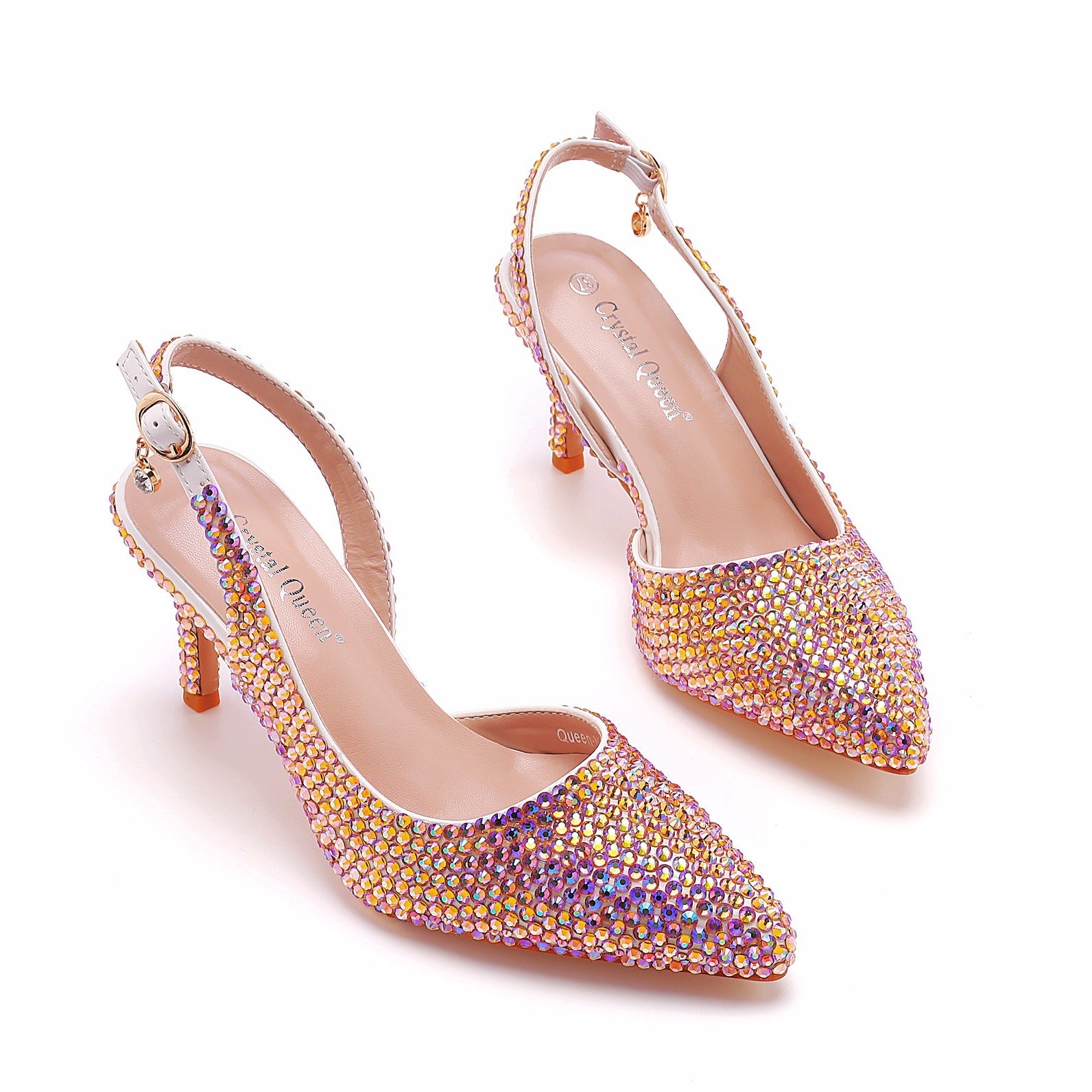 Spitze Zehen Strass Knöchelriemen Slingback High Heels