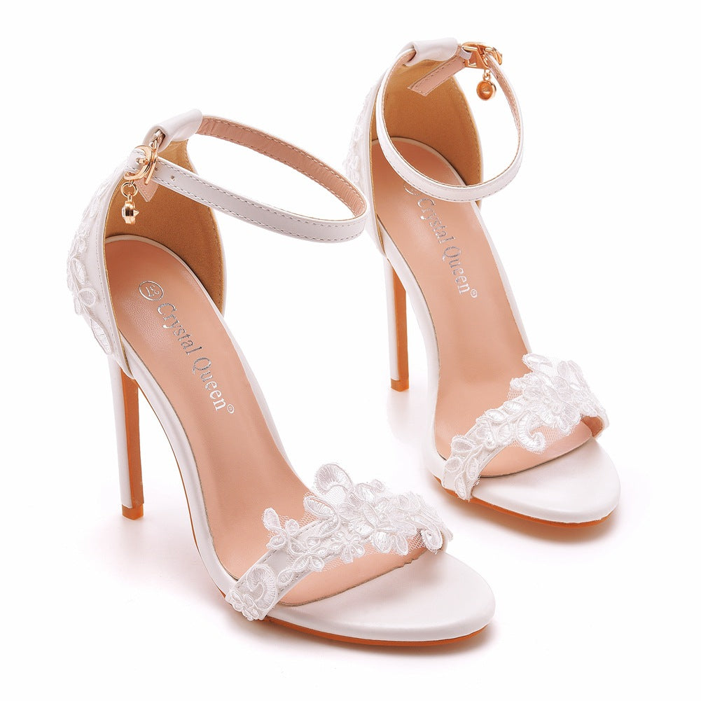 Offene Spitze Zehen Spitze Knöchelriemen Hochzeit High Heel