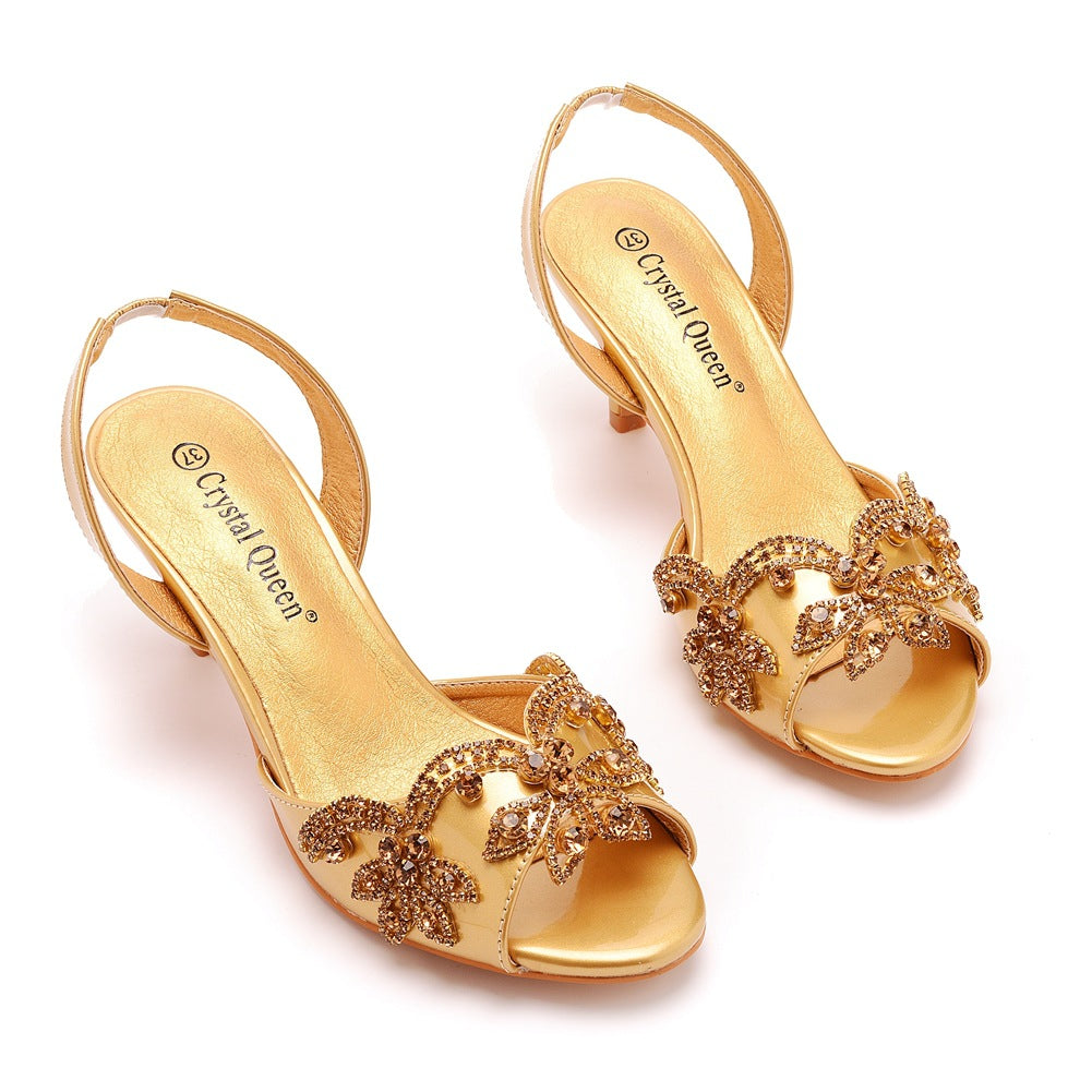 Bezaubernde Slingback-Pumps Mit Gold-Rhinestone-Verzierung Und Peep Toe