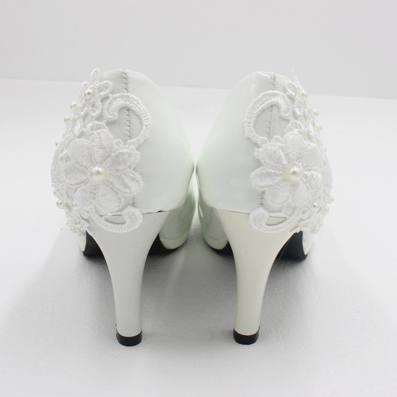 Elegant Spitze Blume Perle Zweig Blatt Hochzeit Schuhe