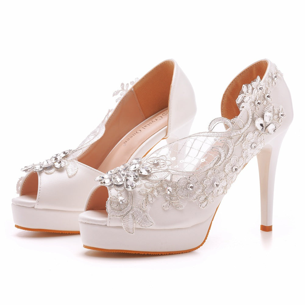 Peep Toe Spitze Rhinestone Slip On Hochzeit High Heels