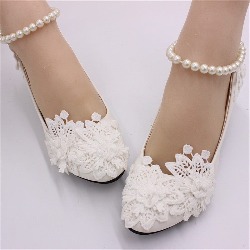 Elegant Spitze Blume Perle Fußkettchen Hochzeit Schuhe