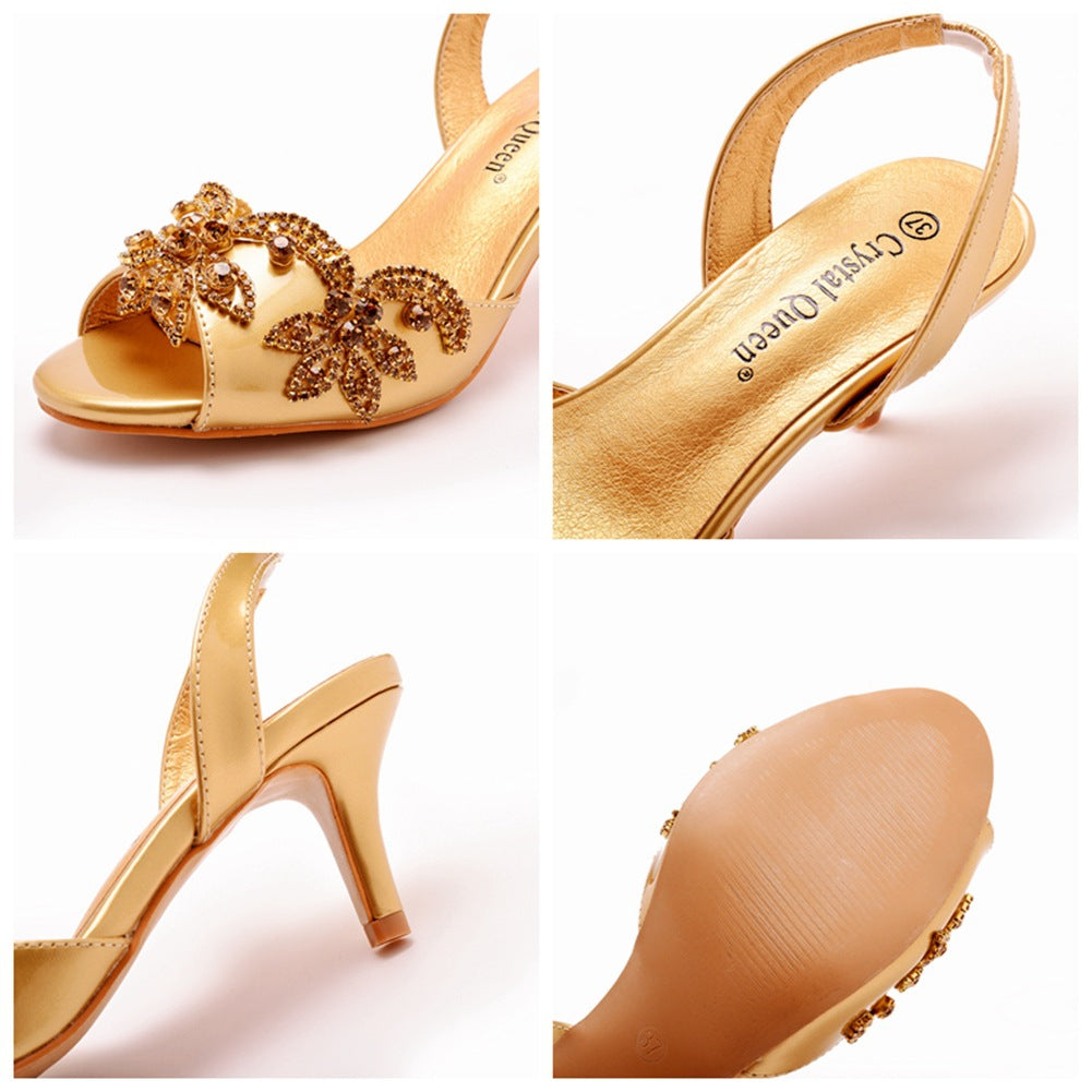 Bezaubernde Slingback-Pumps Mit Gold-Rhinestone-Verzierung Und Peep Toe