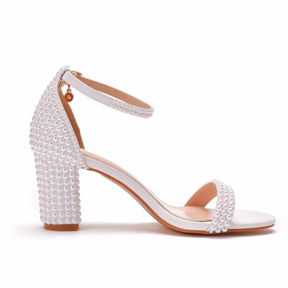 Ein Riemen Weiß Perle Hochzeit High Heel Sandalen