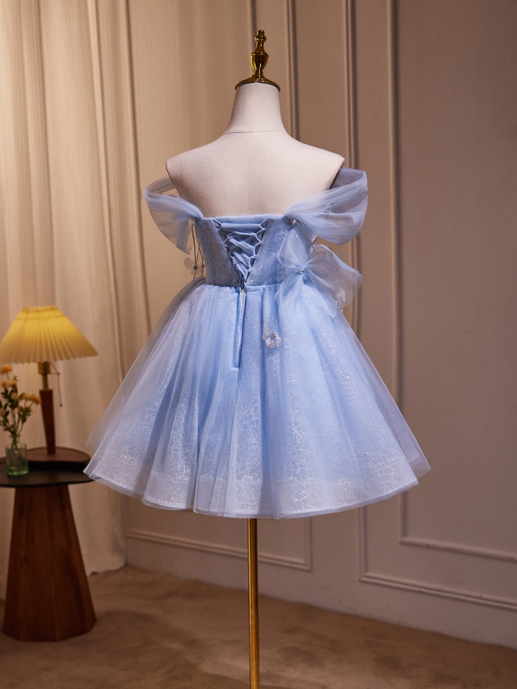 Blaue Fee schulterfrei Spitze Kurzes Ballkleid