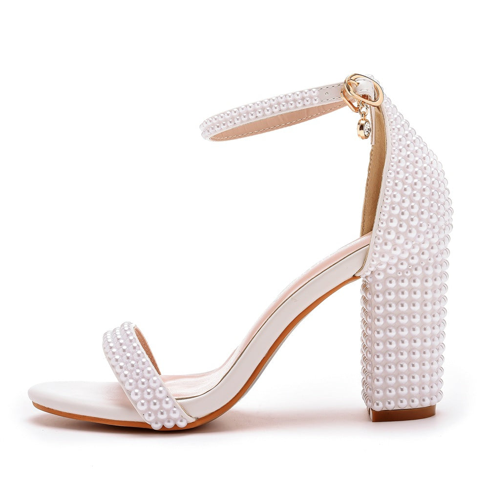 Ein Riemen Weiß Perle Hochzeit High Heel Sandalen