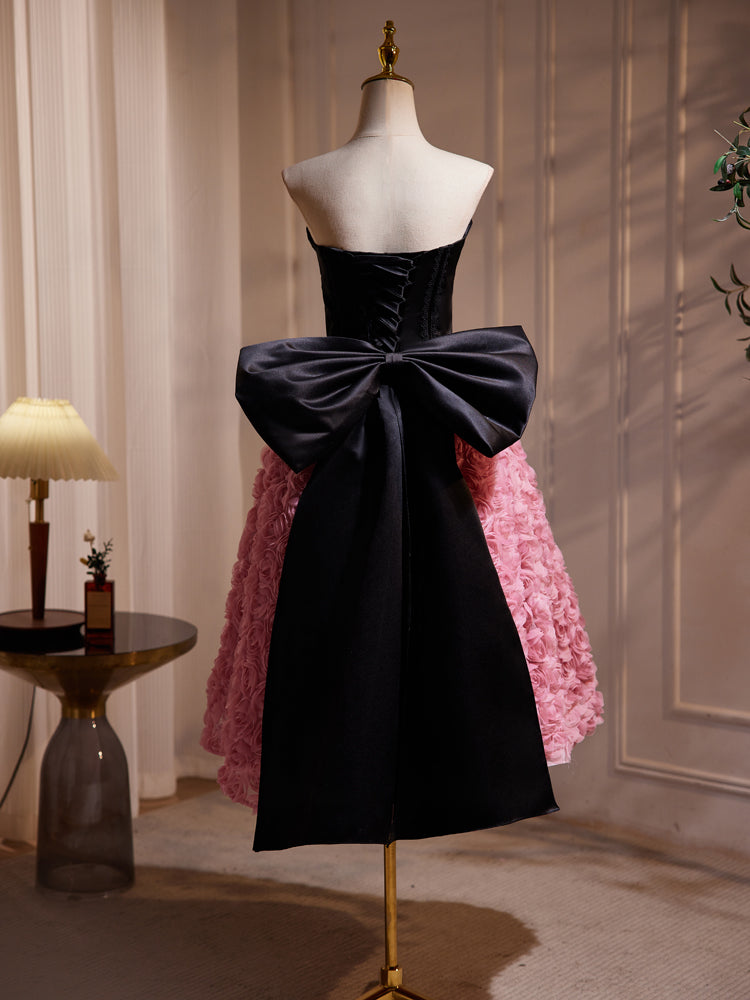 Hepburn Style Schwarz Rosa Midi Lang Fliege Blume Abendkleider