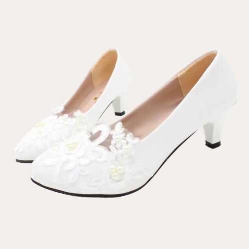 Bestickte Spitze Blume Perle Hochzeit Schuhe