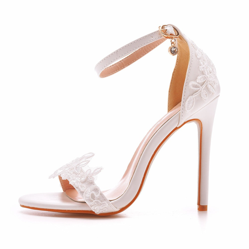 Offene Spitze Zehen Spitze Knöchelriemen Hochzeit High Heel