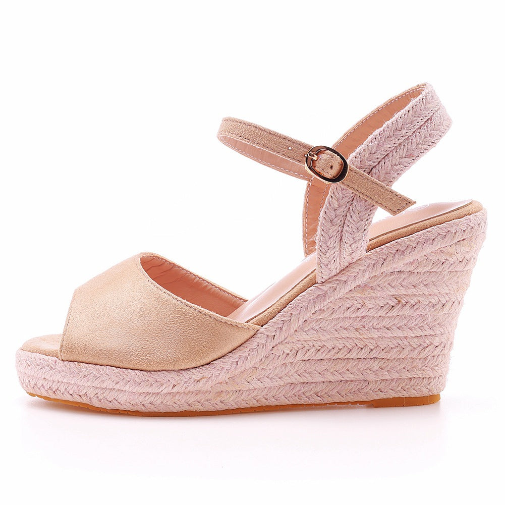 Peep Toe Espadrille Schnallenriemen Keil Sandalen